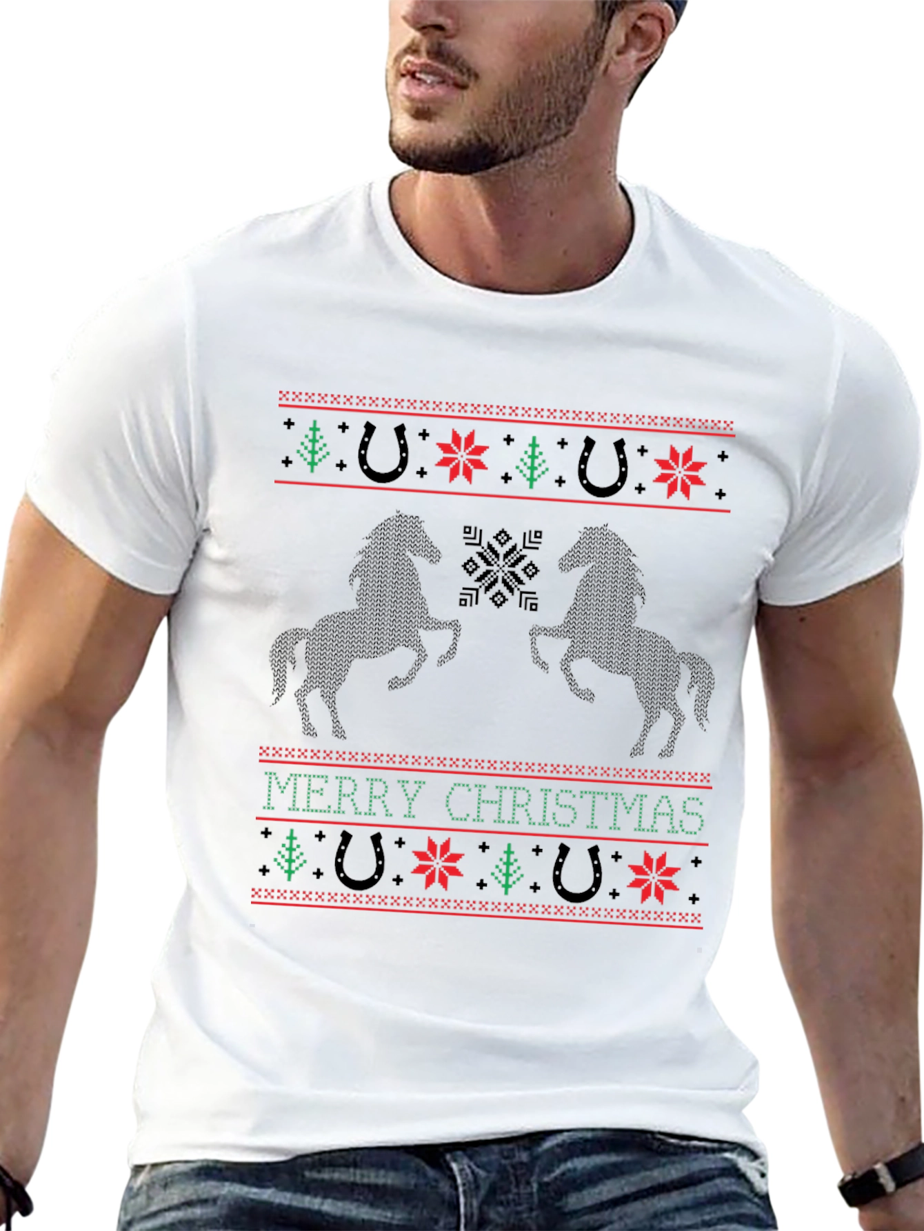Horse Christmas Sweater Pattern Tee