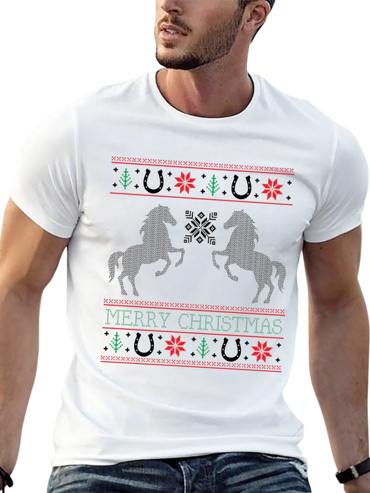 Horse Christmas Sweater Pattern Tee