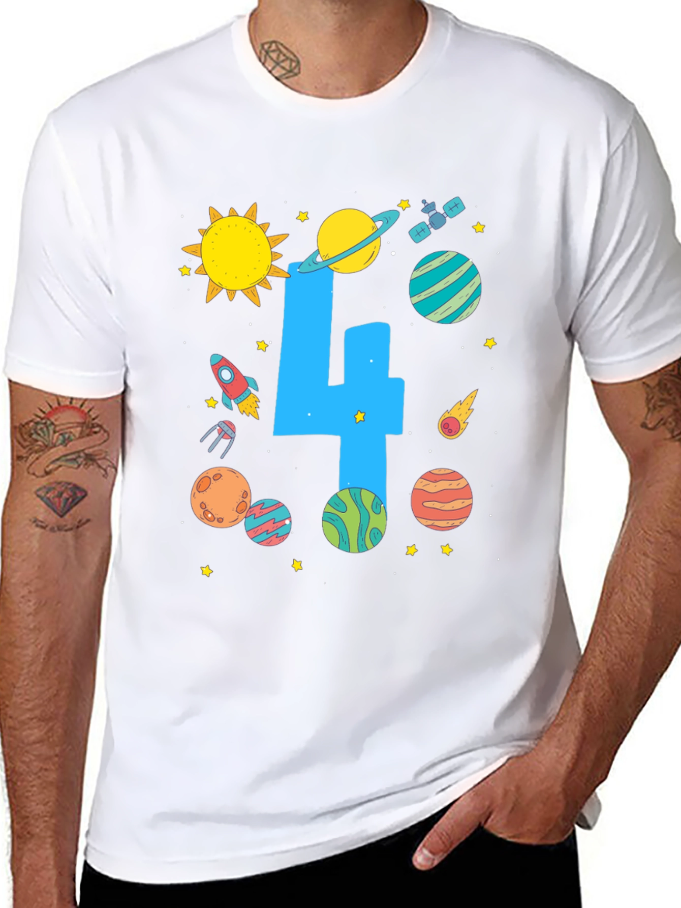 Kids 4th Birthday Space T-Shirt