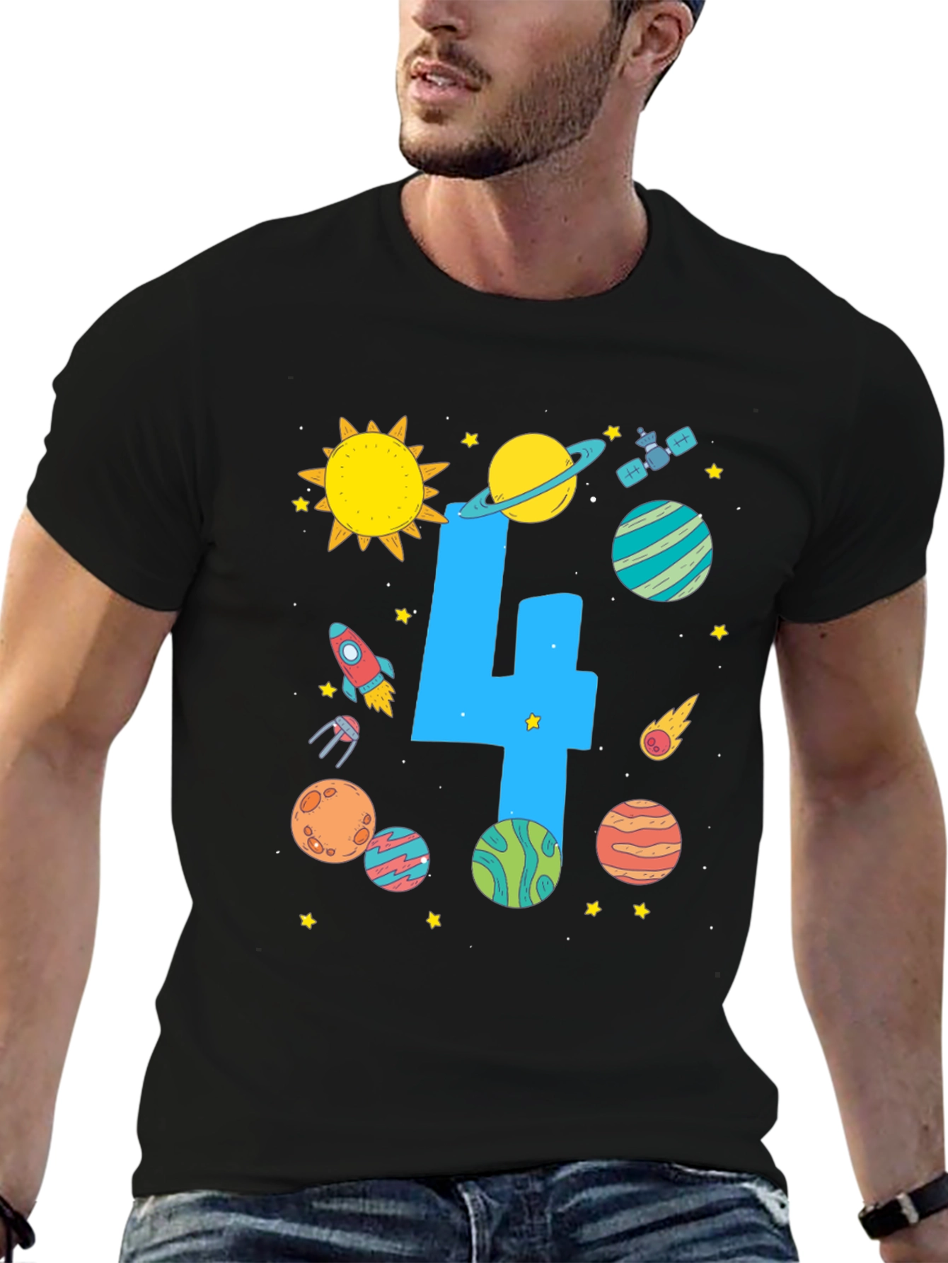 Kids 4th Birthday Space T-Shirt