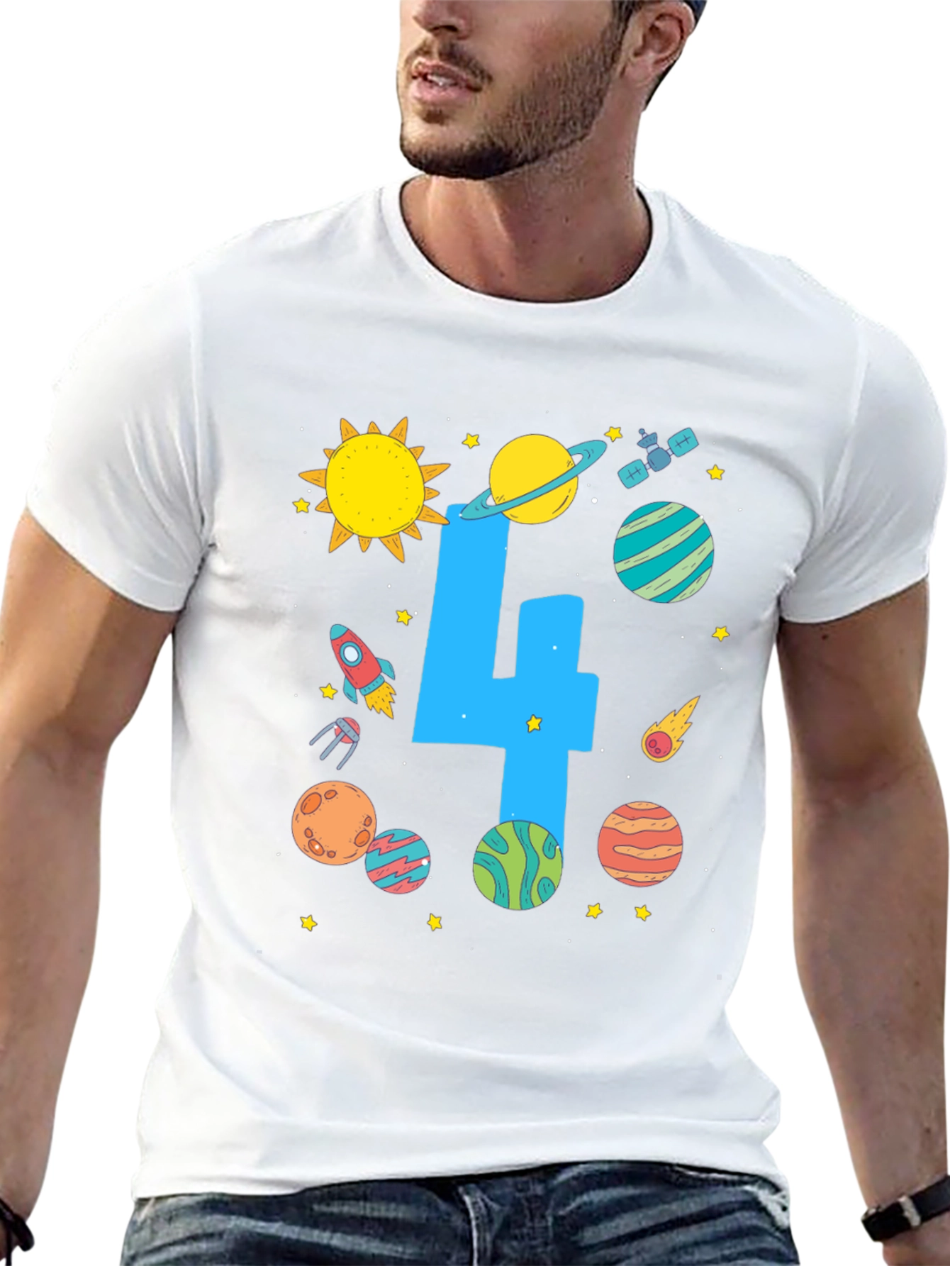 Kids 4th Birthday Space T-Shirt