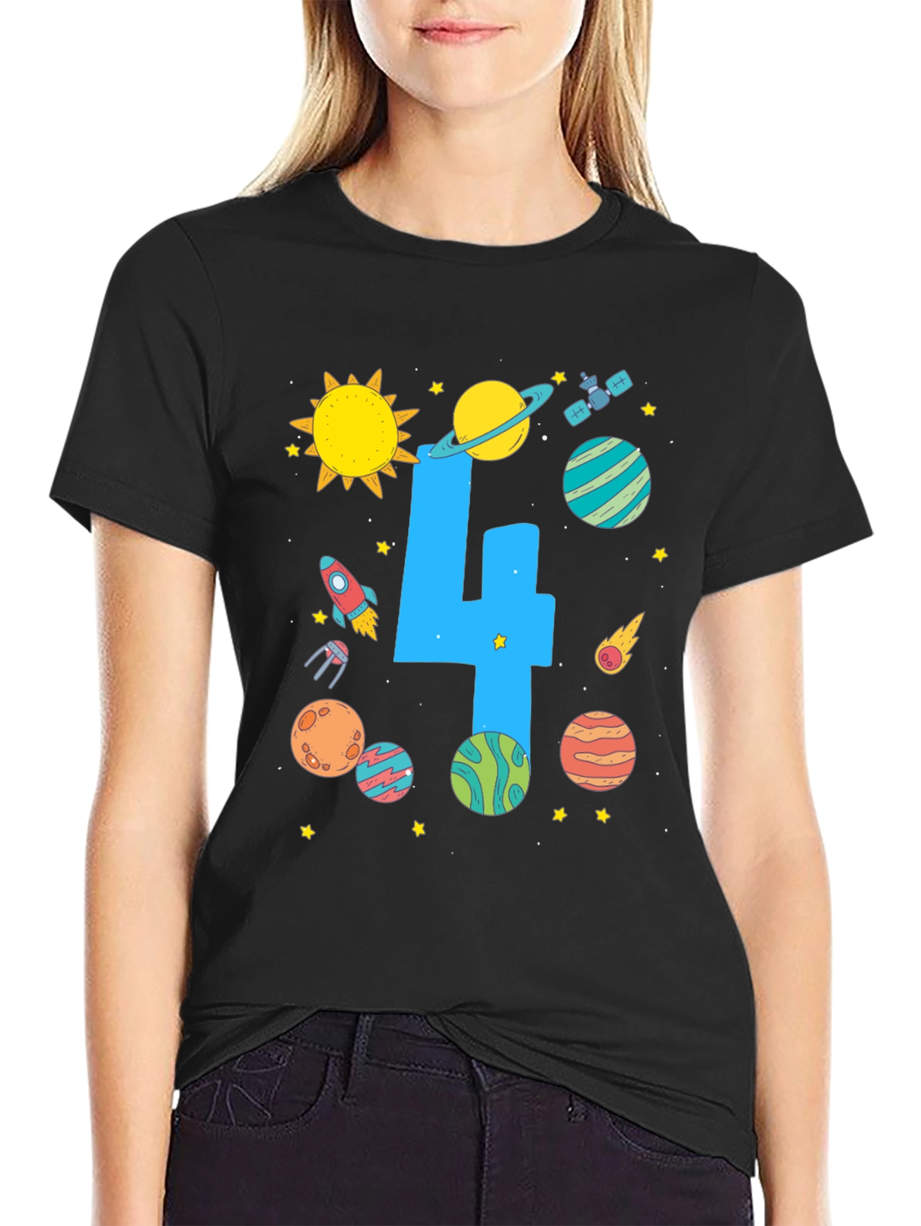 Kids 4th Birthday Space T-Shirt