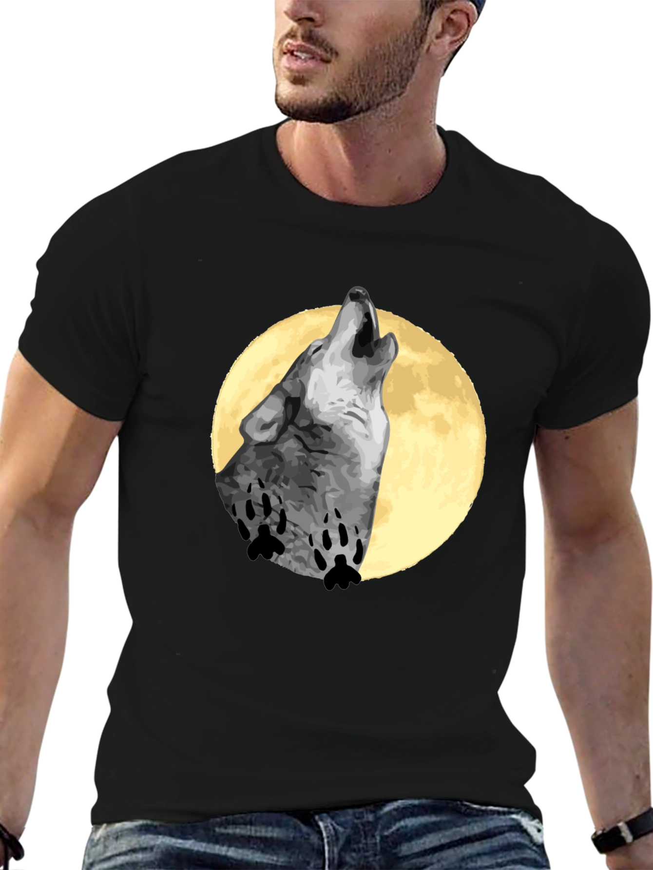 Wolf Howling Moon T-Shirt - Black Cotton Tee