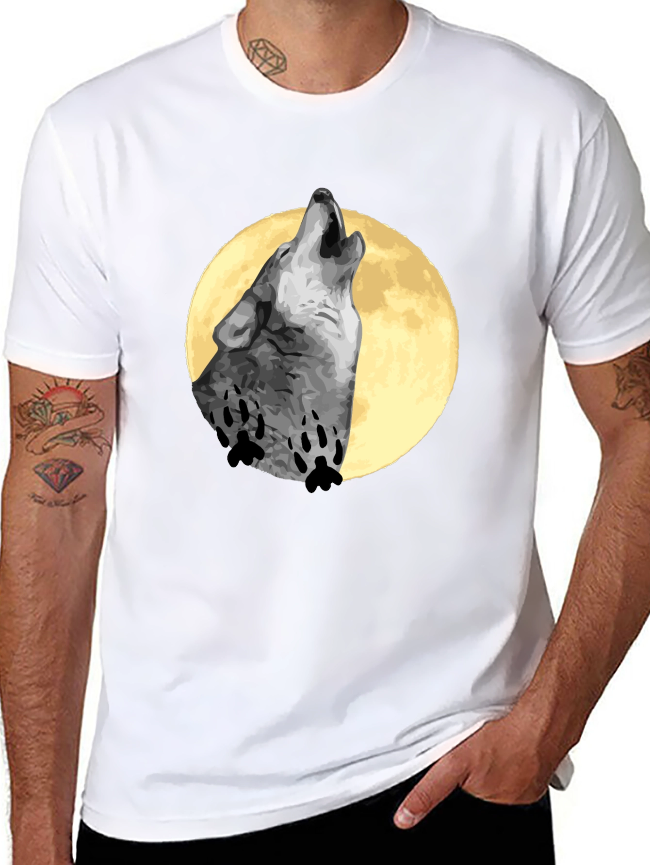 Wolf Howling Moon T-Shirt - Black Cotton Tee