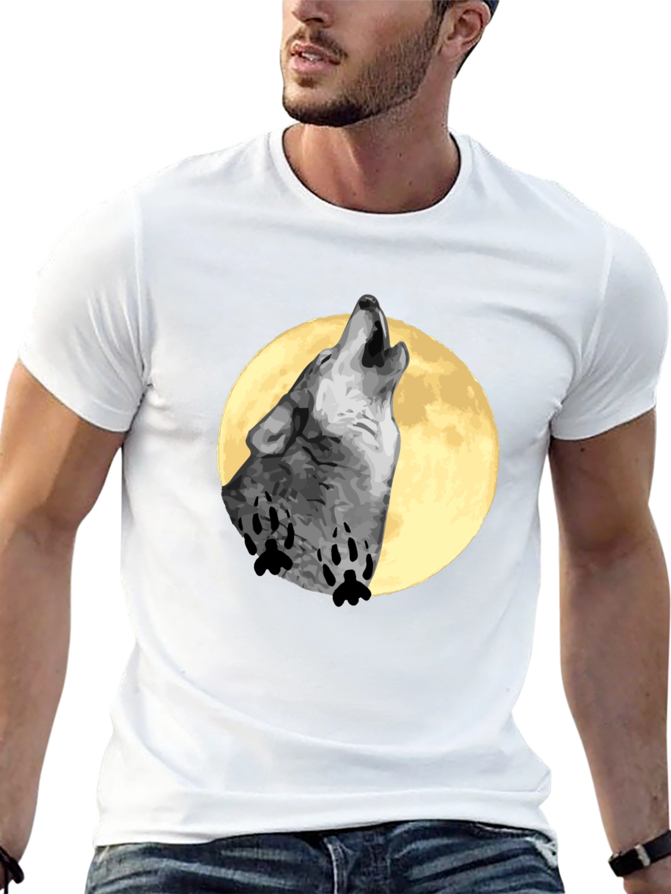 Wolf Howling Moon T-Shirt - Black Cotton Tee