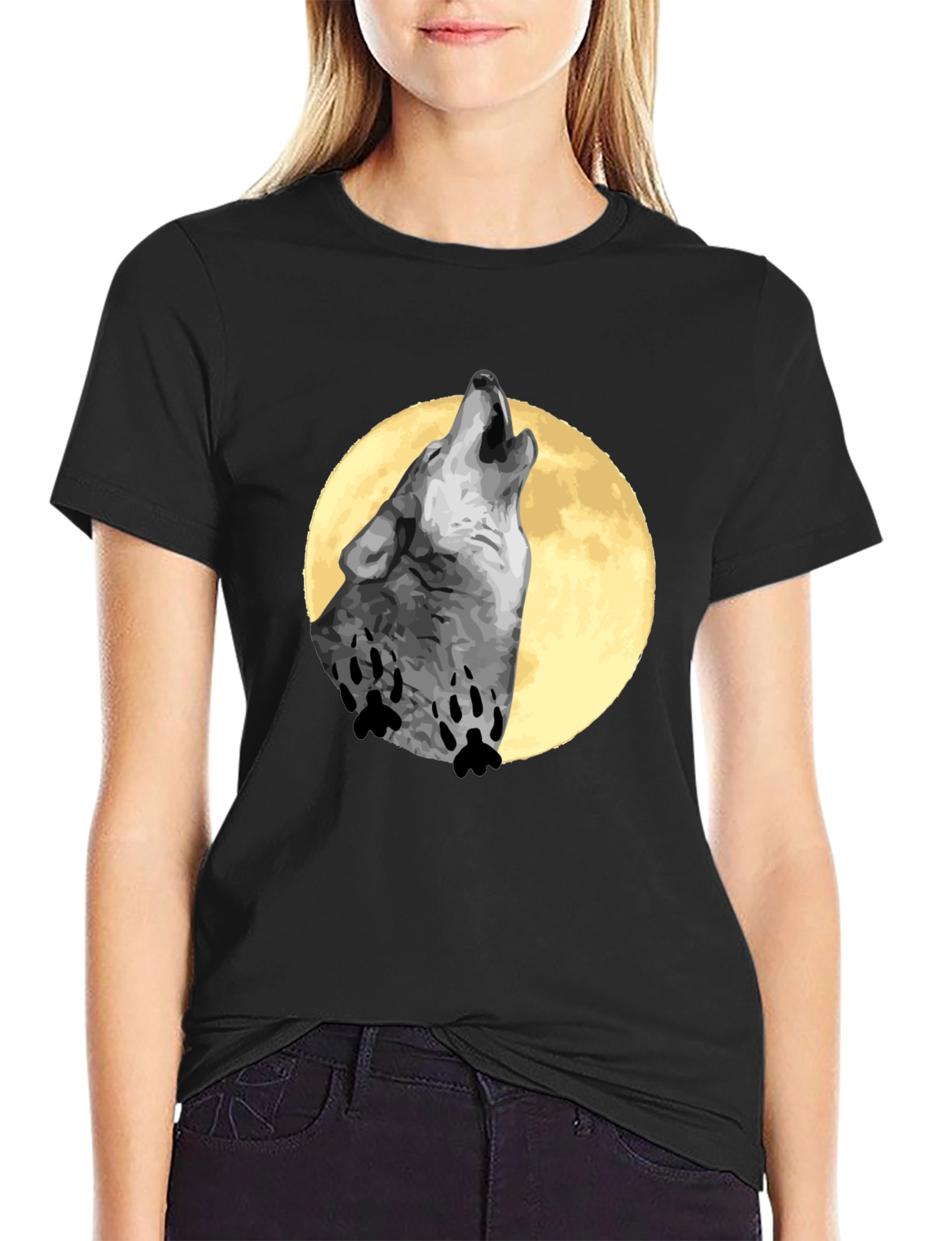 Wolf Howling Moon T-Shirt - Black Cotton Tee