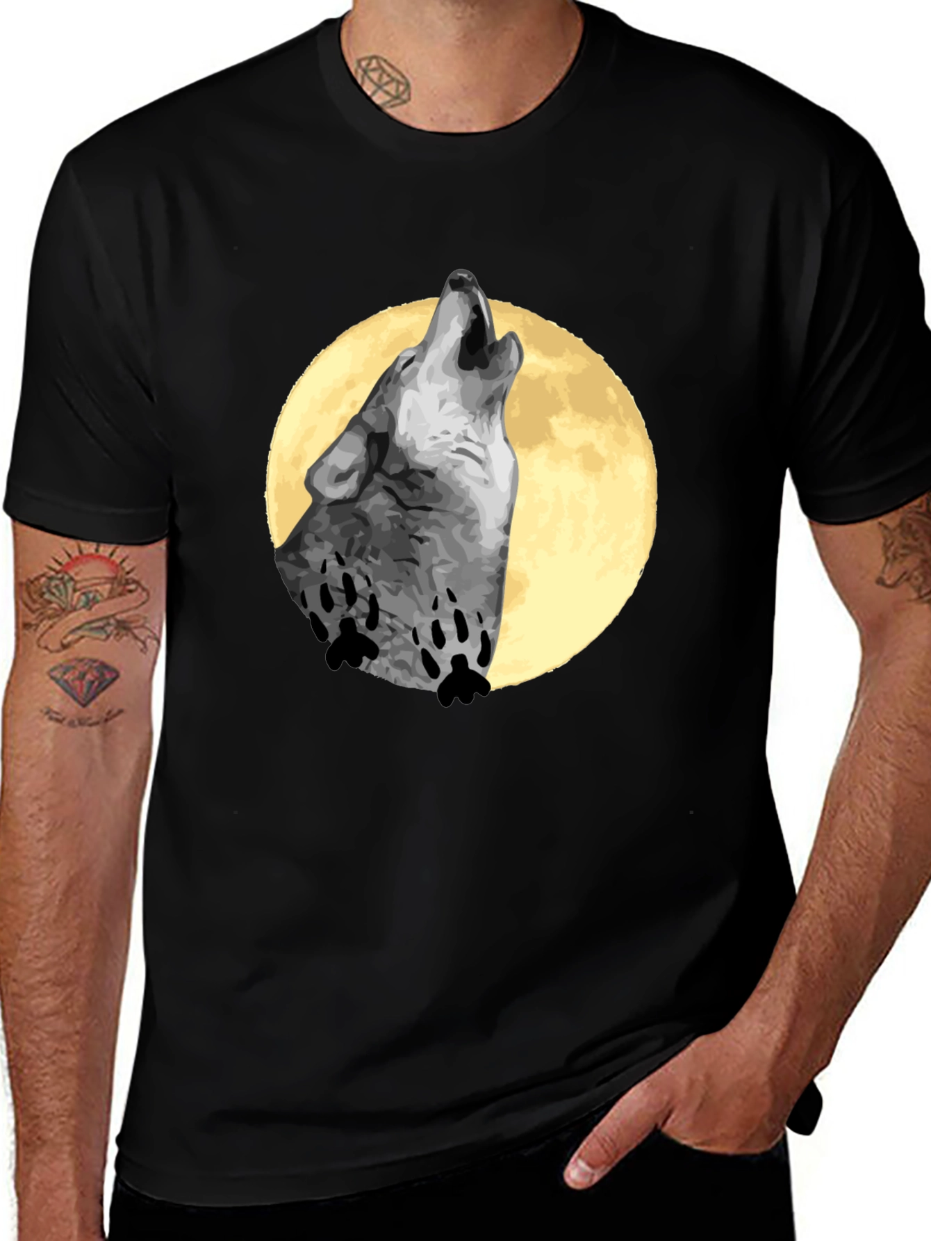 Wolf Howling Moon T-Shirt - Black Cotton Tee