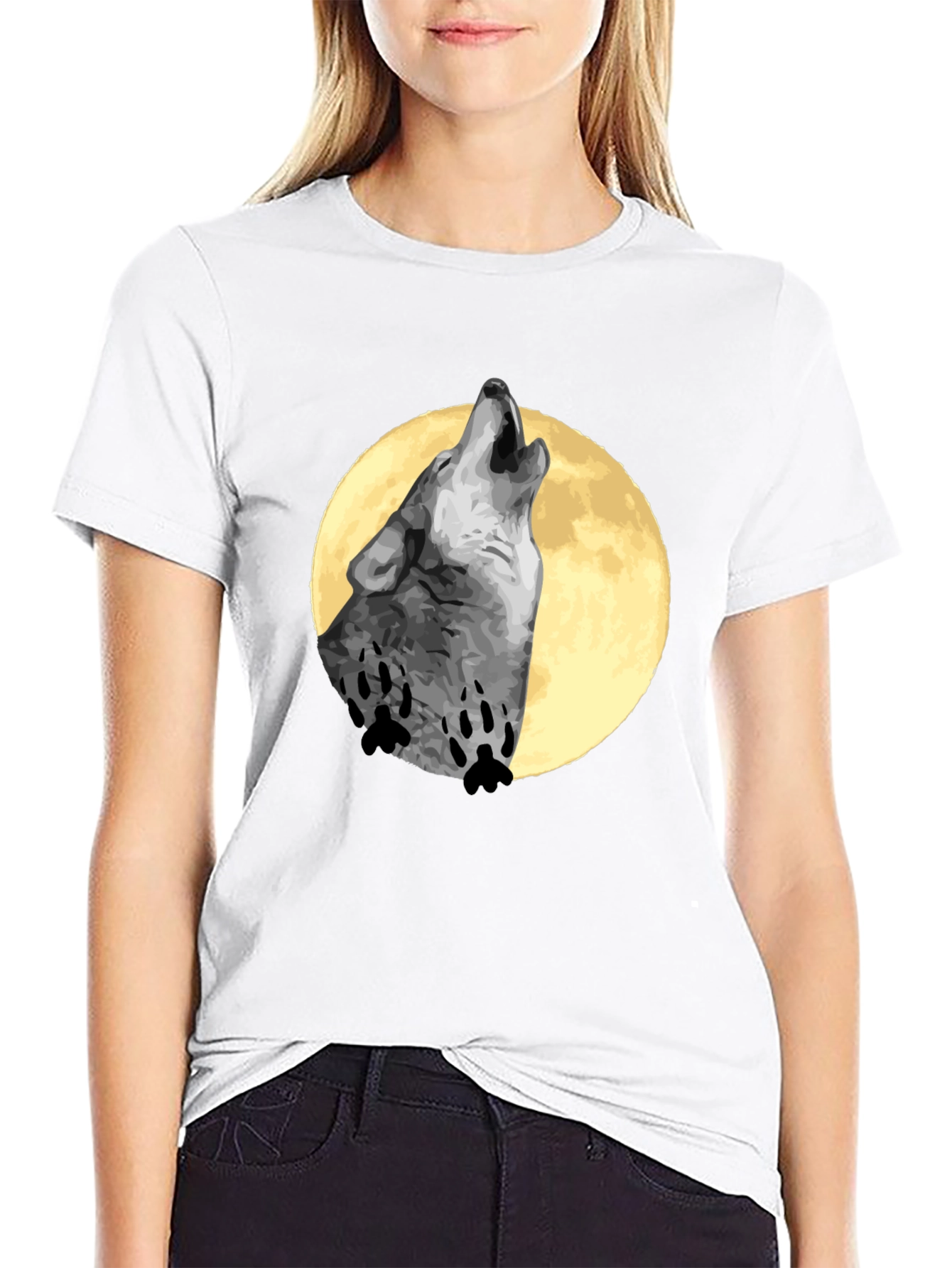 Wolf Howling Moon T-Shirt - Black Cotton Tee