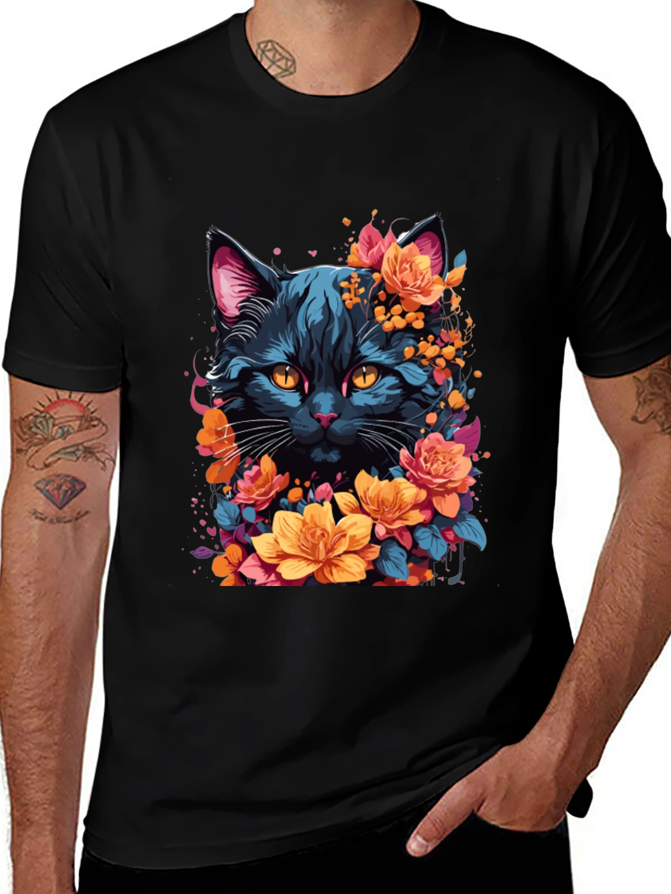 Floral Cat Graphic T-Shirt
