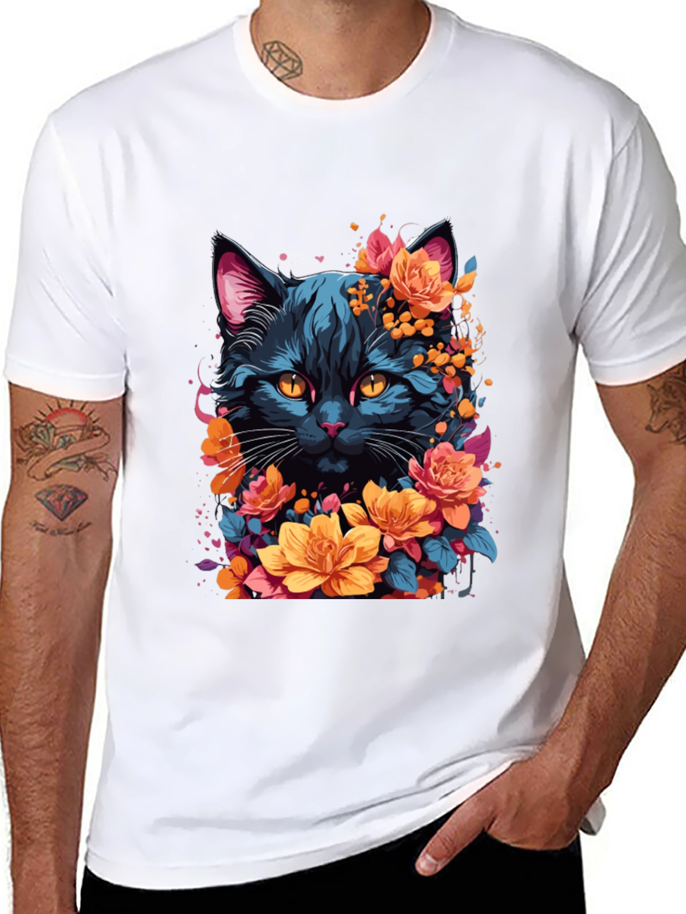 Floral Cat Graphic T-Shirt