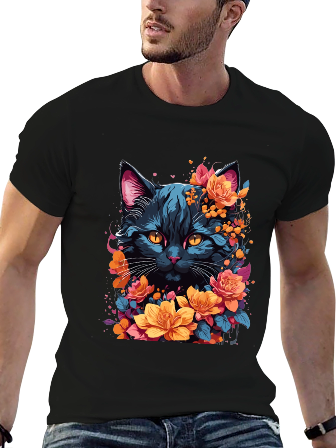 Floral Cat Graphic T-Shirt