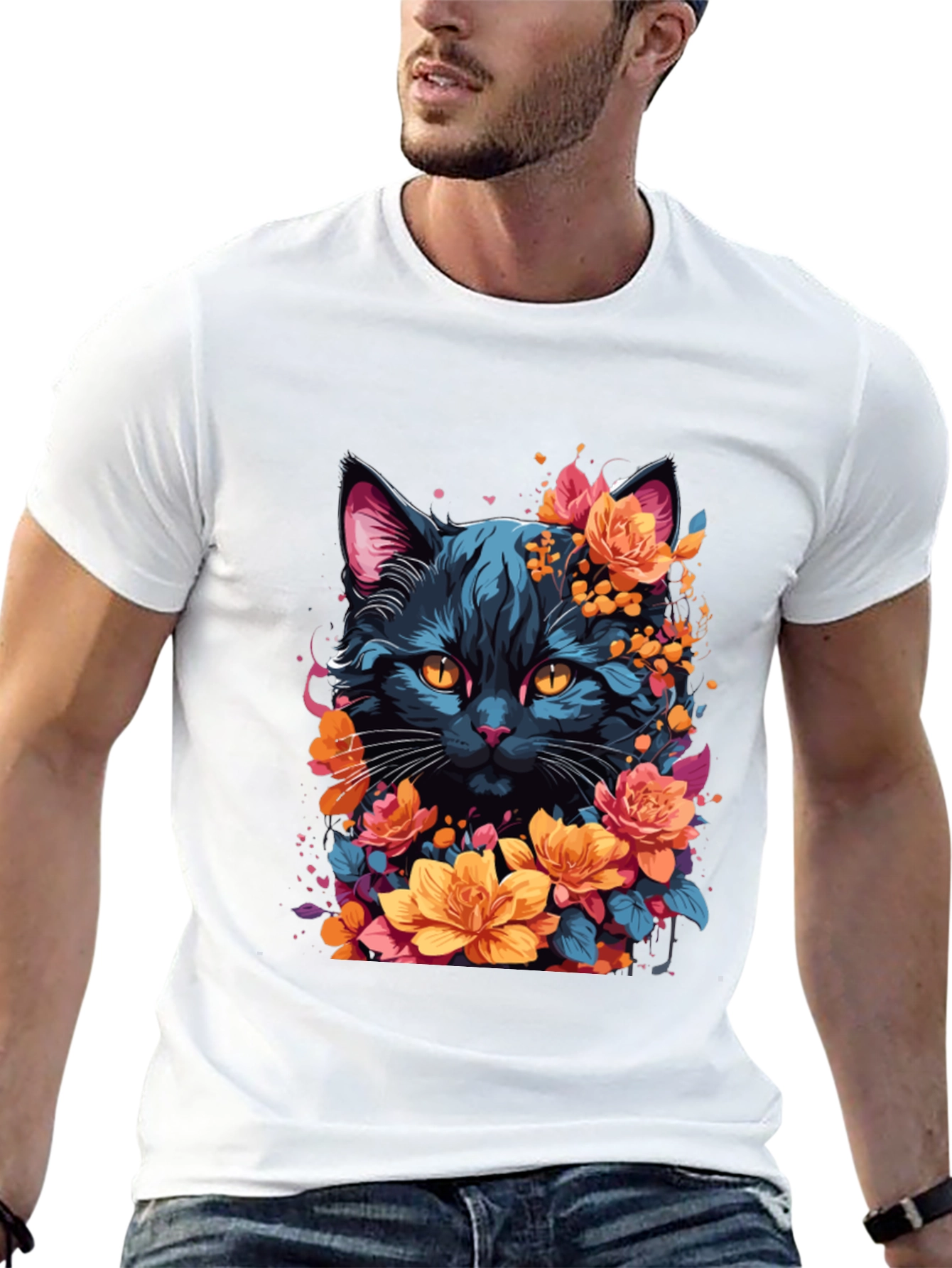 Floral Cat Graphic T-Shirt