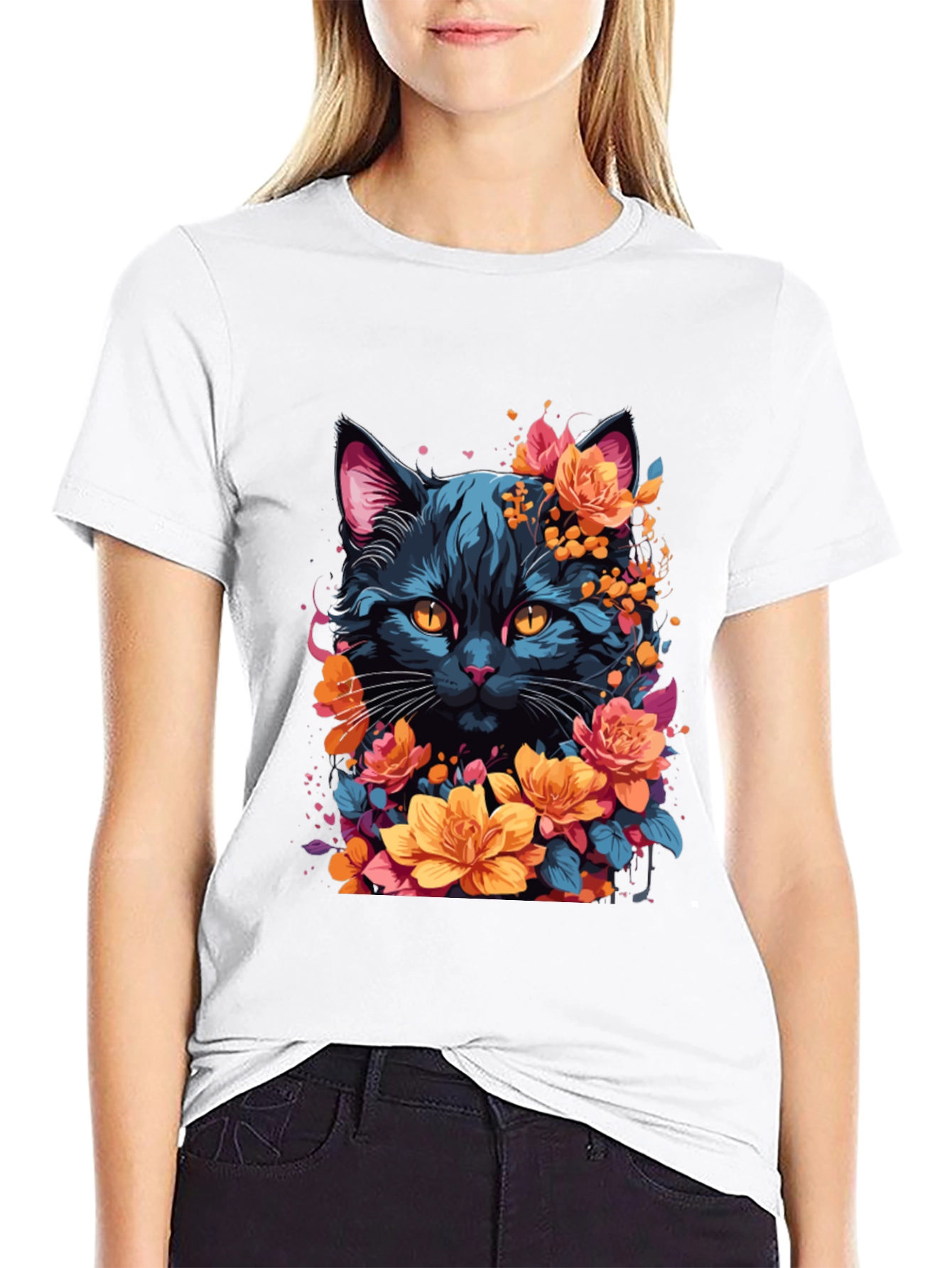 Floral Cat Graphic T-Shirt