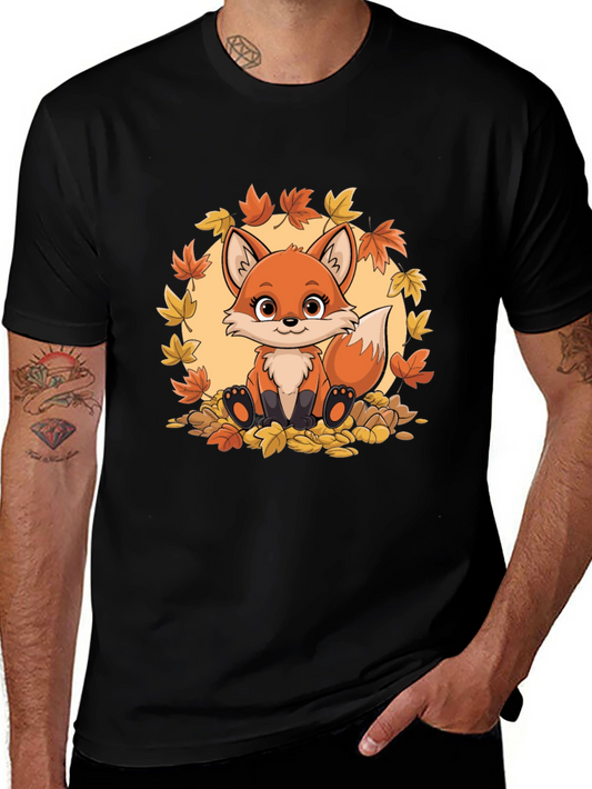 Cute Fox Autumn Leaves Graphic T-Shirt