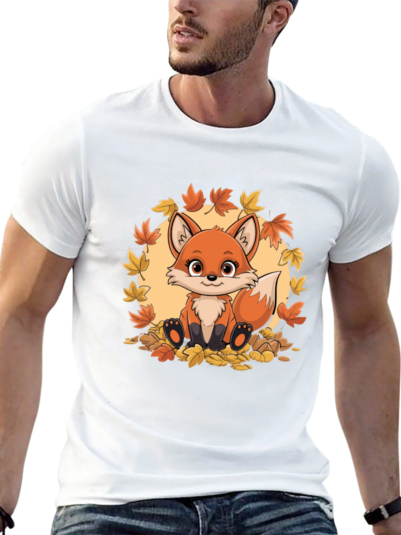 Cute Fox Autumn Leaves Graphic T-Shirt