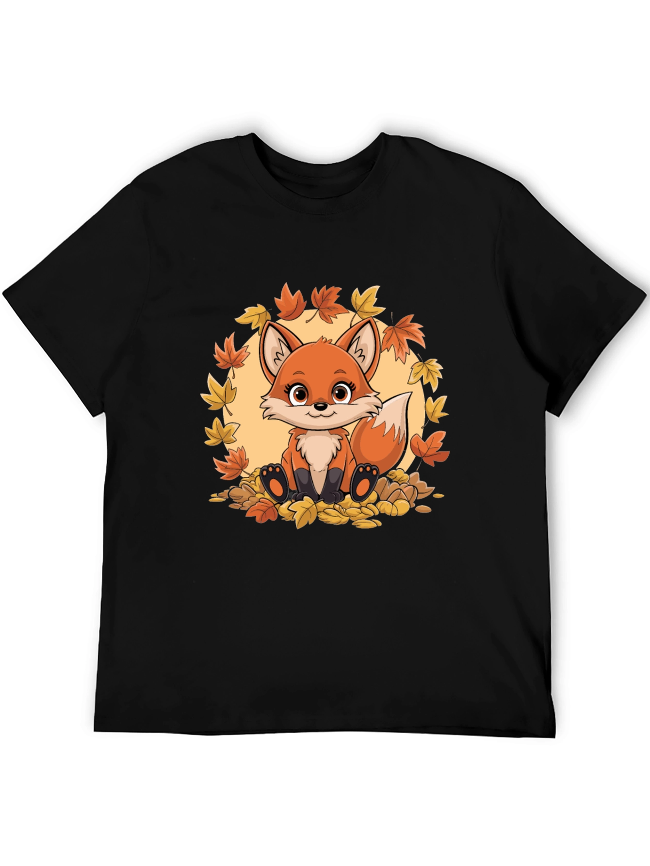 Cute Fox Autumn Leaves Graphic T-Shirt