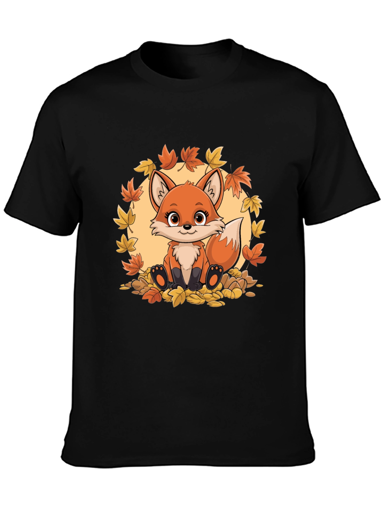 Cute Fox Autumn Leaves Graphic T-Shirt