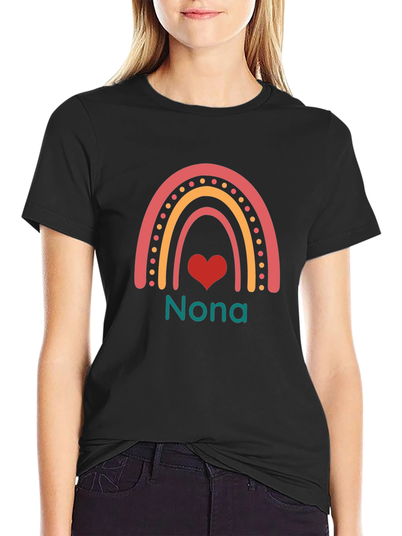 Nona Rainbow Heart T-Shirt - Black