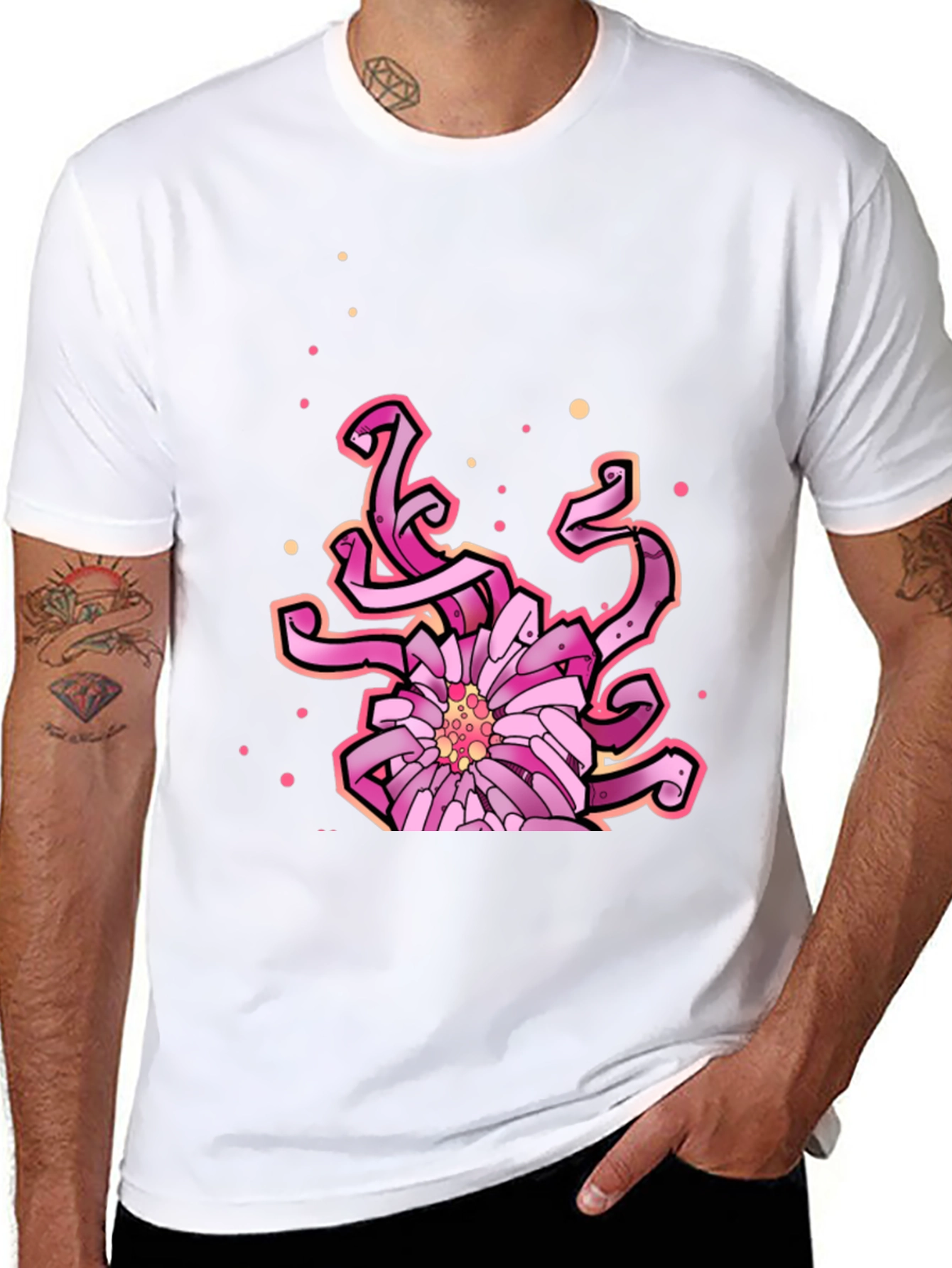 Floral Tentacle Graphic Tee - Black Cotton Blend
