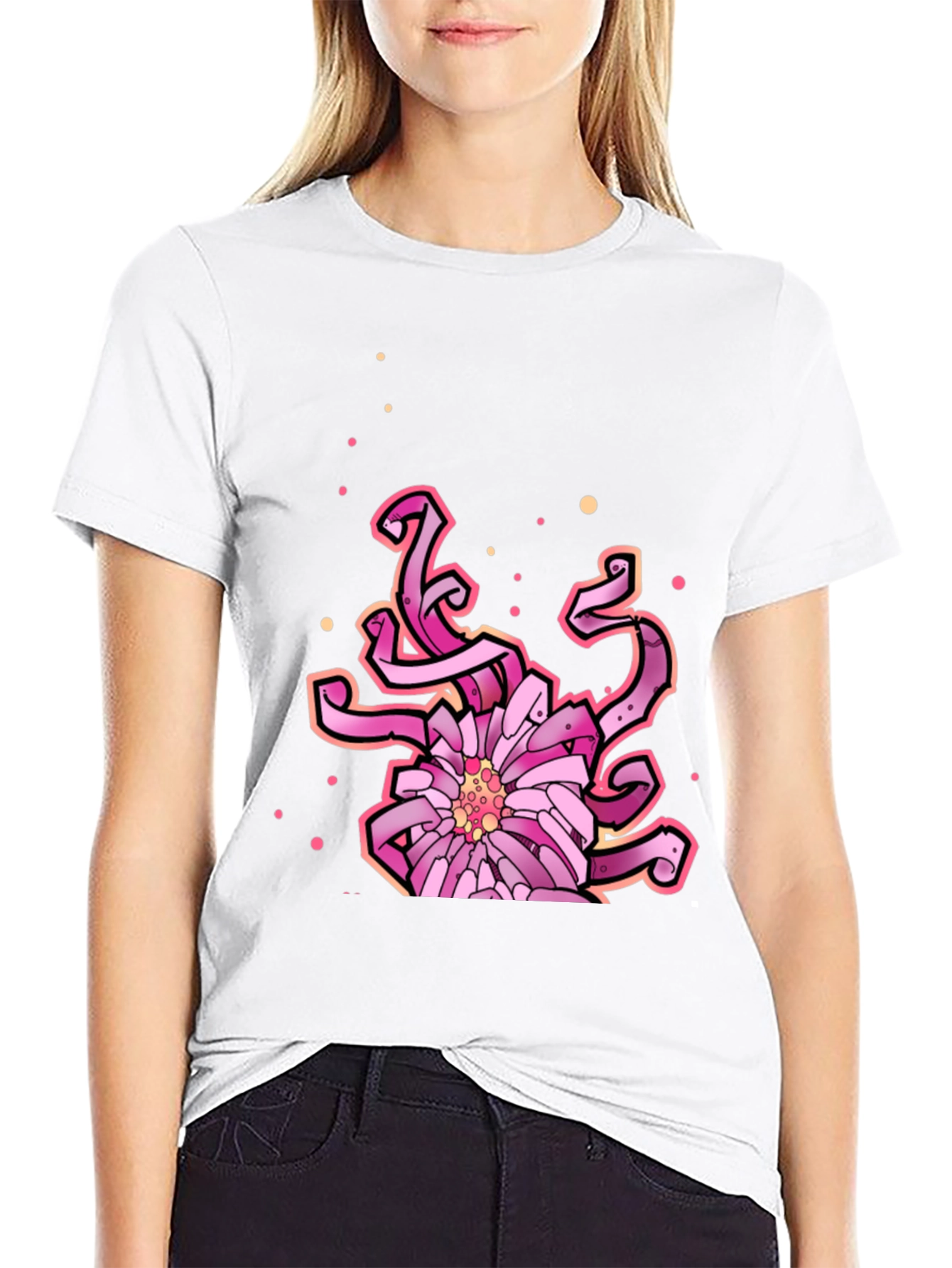 Floral Tentacle Graphic Tee - Black Cotton Blend