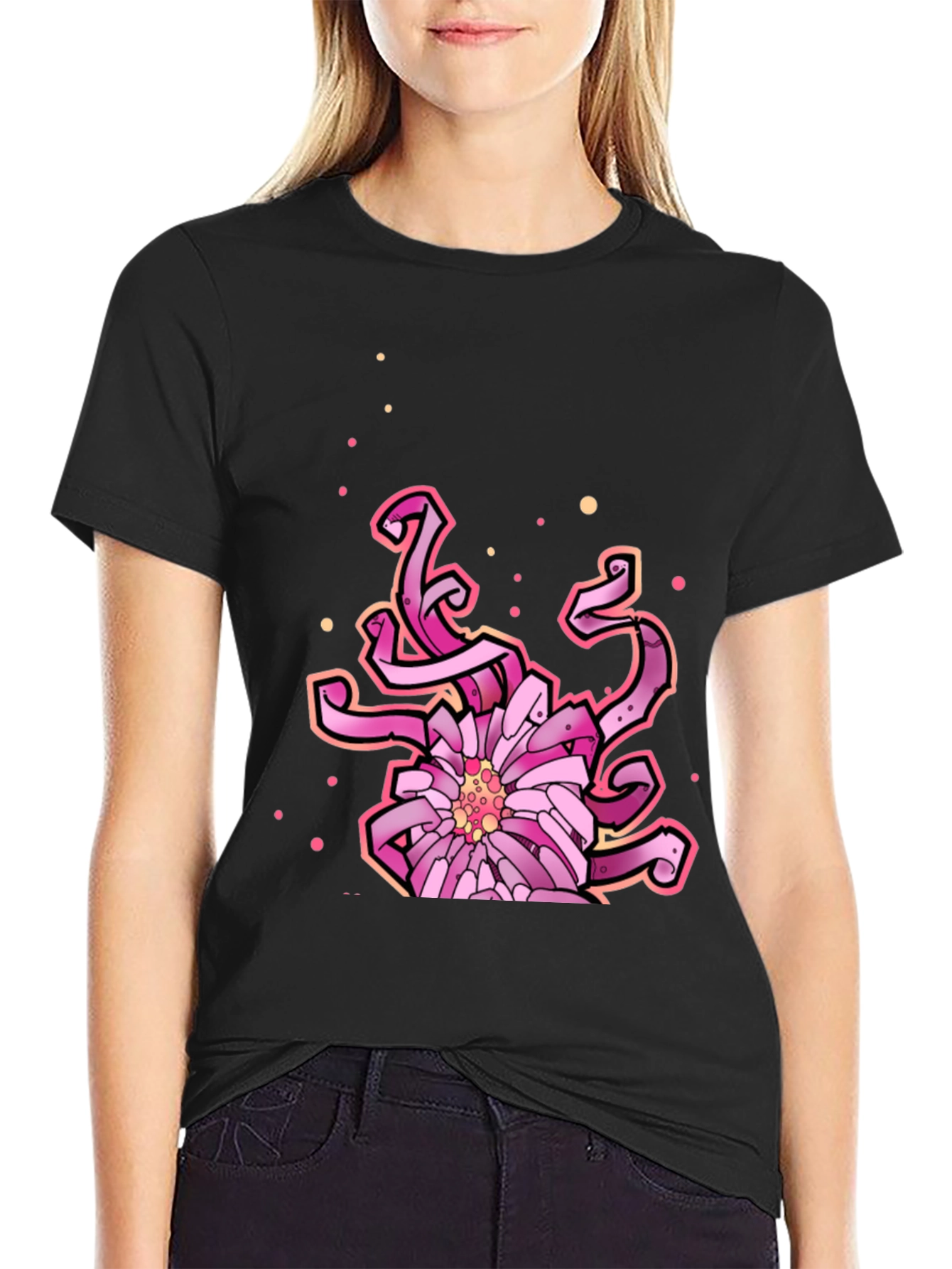 Floral Tentacle Graphic Tee - Black Cotton Blend
