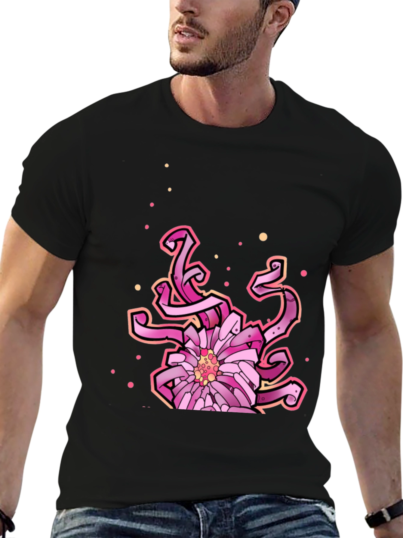 Floral Tentacle Graphic Tee - Black Cotton Blend