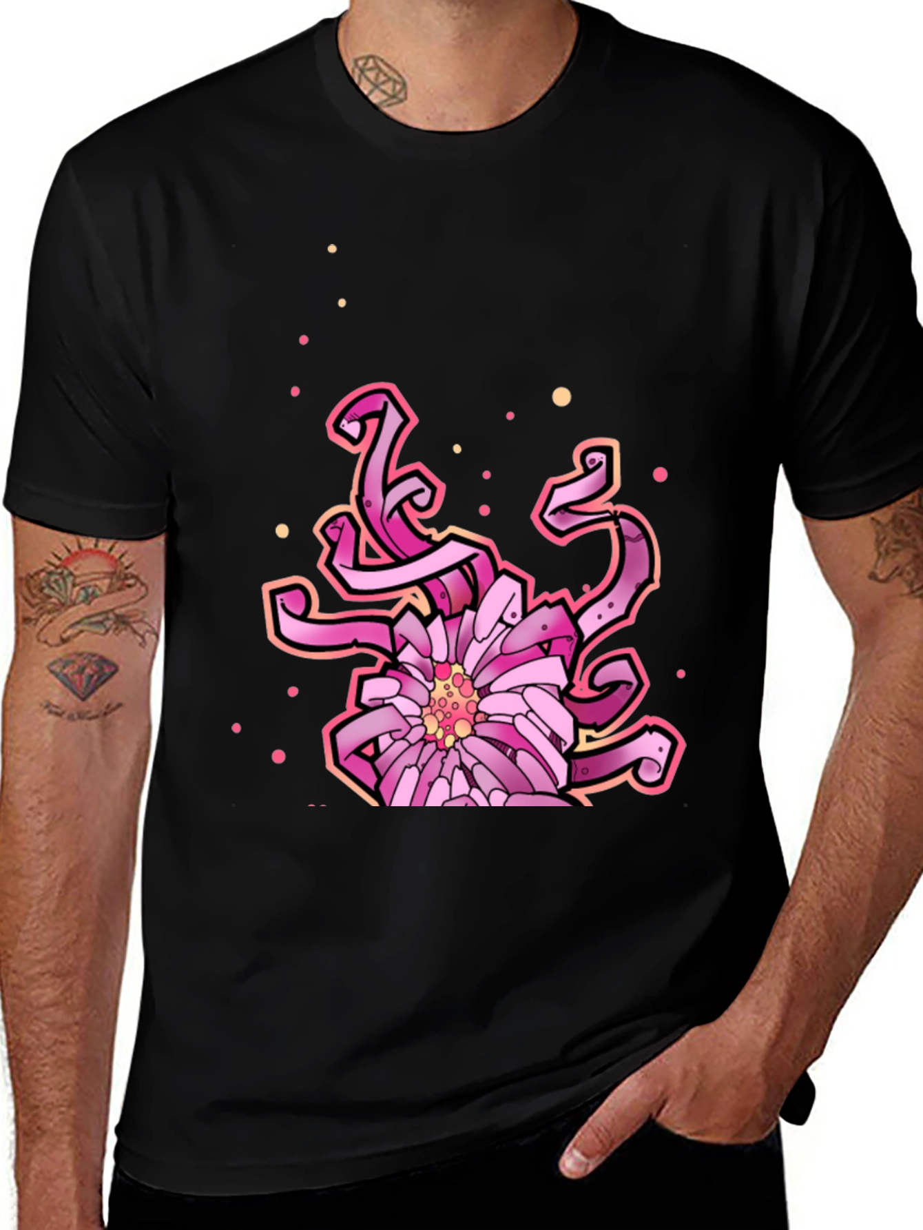 Floral Tentacle Graphic Tee - Black Cotton Blend