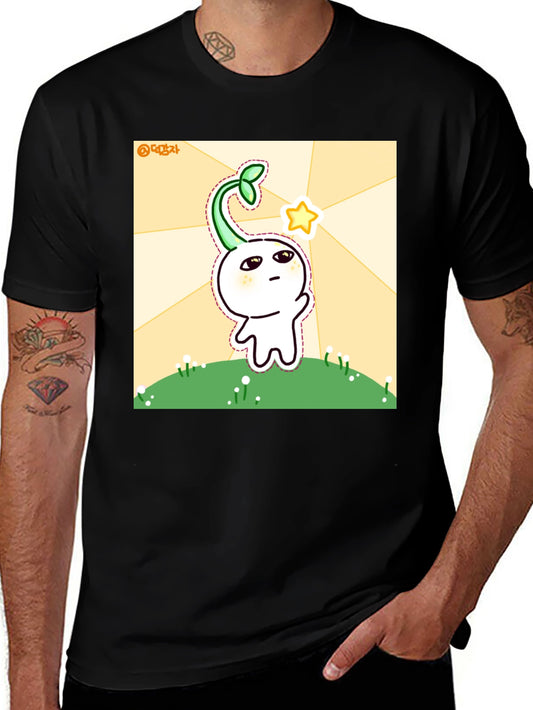 Cute Sprout Character Black T-Shirt