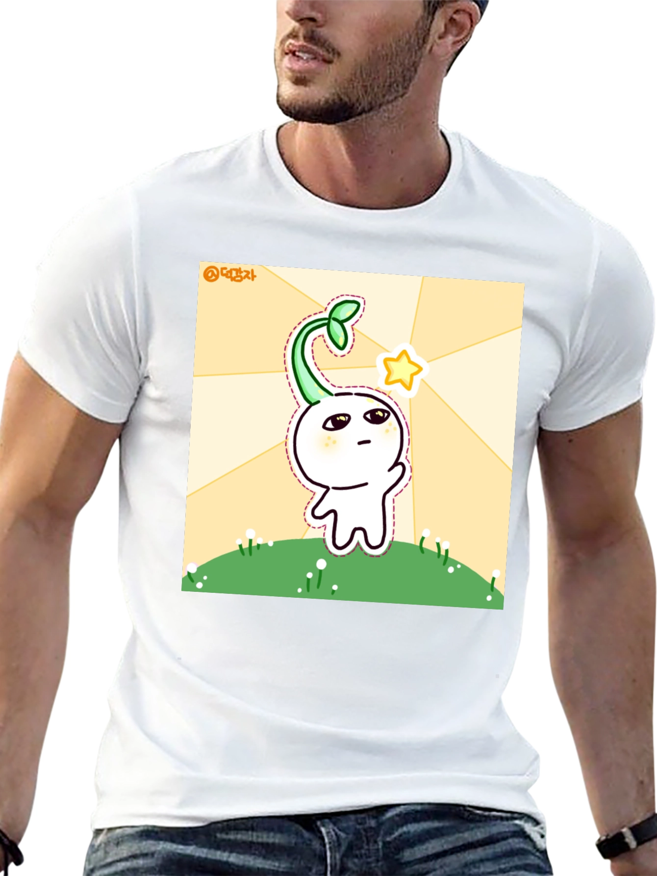Cute Sprout Character Black T-Shirt