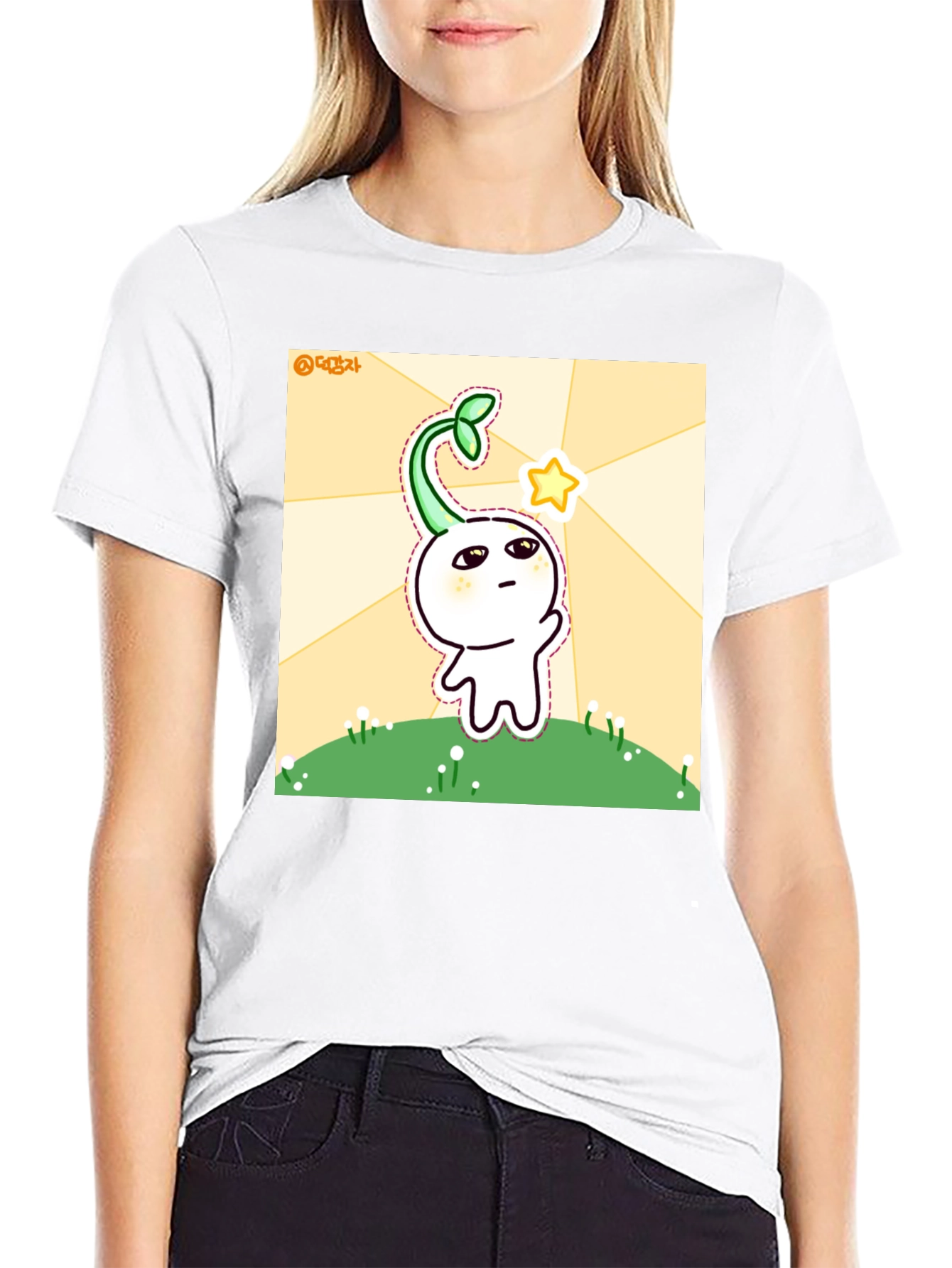Cute Sprout Character Black T-Shirt
