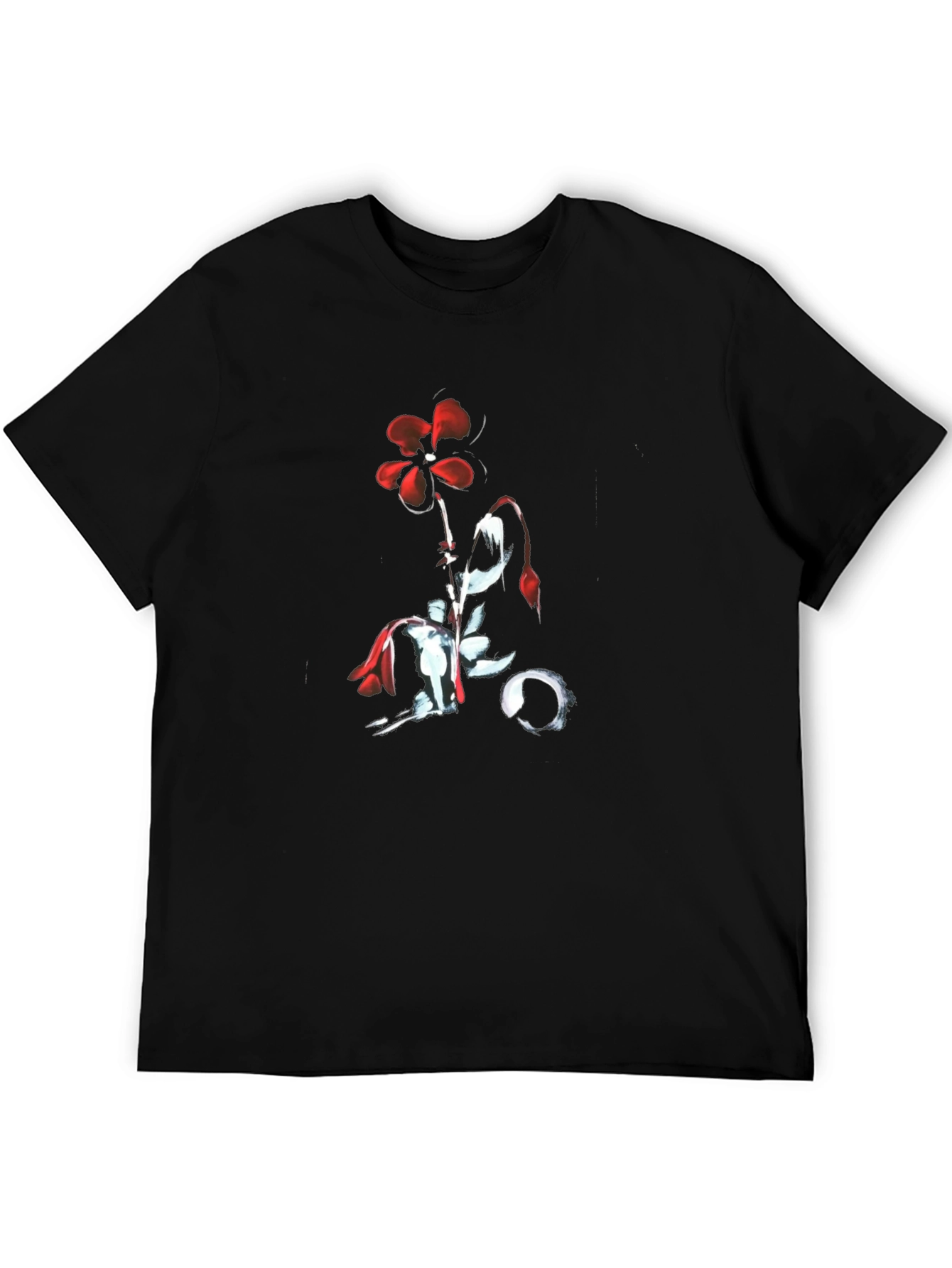 Red Flower Black T-Shirt