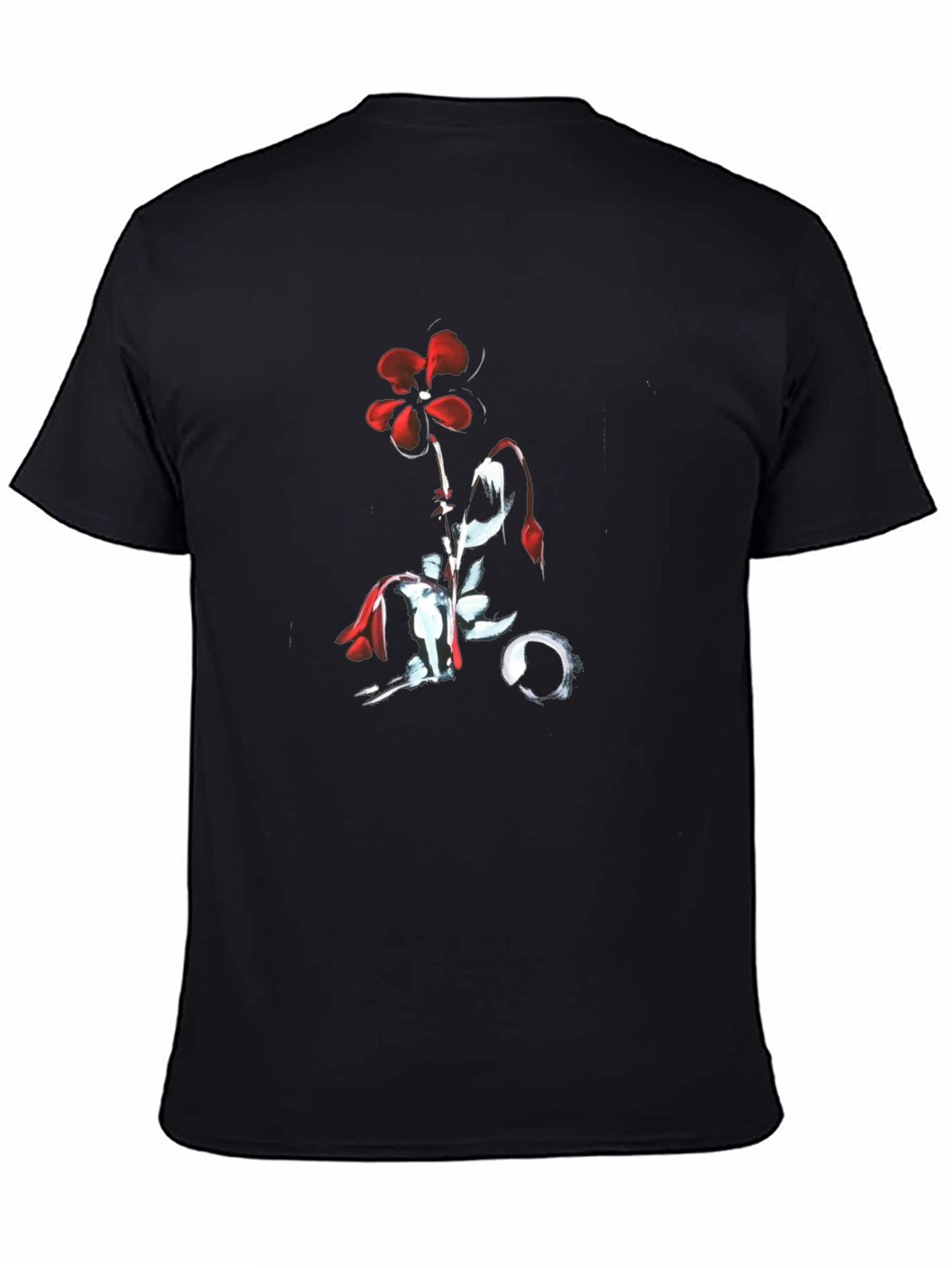 Red Flower Black T-Shirt