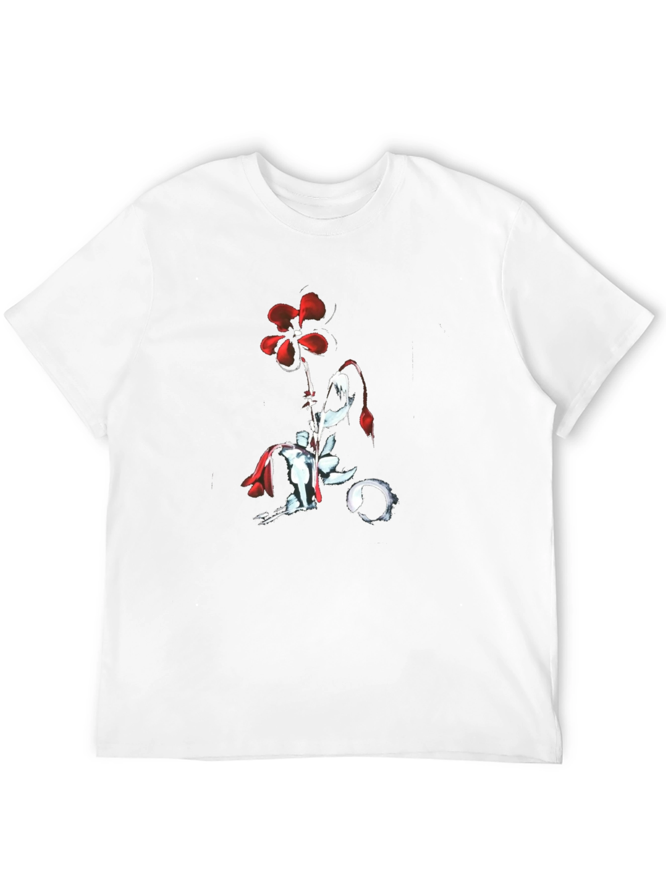 Red Flower Black T-Shirt