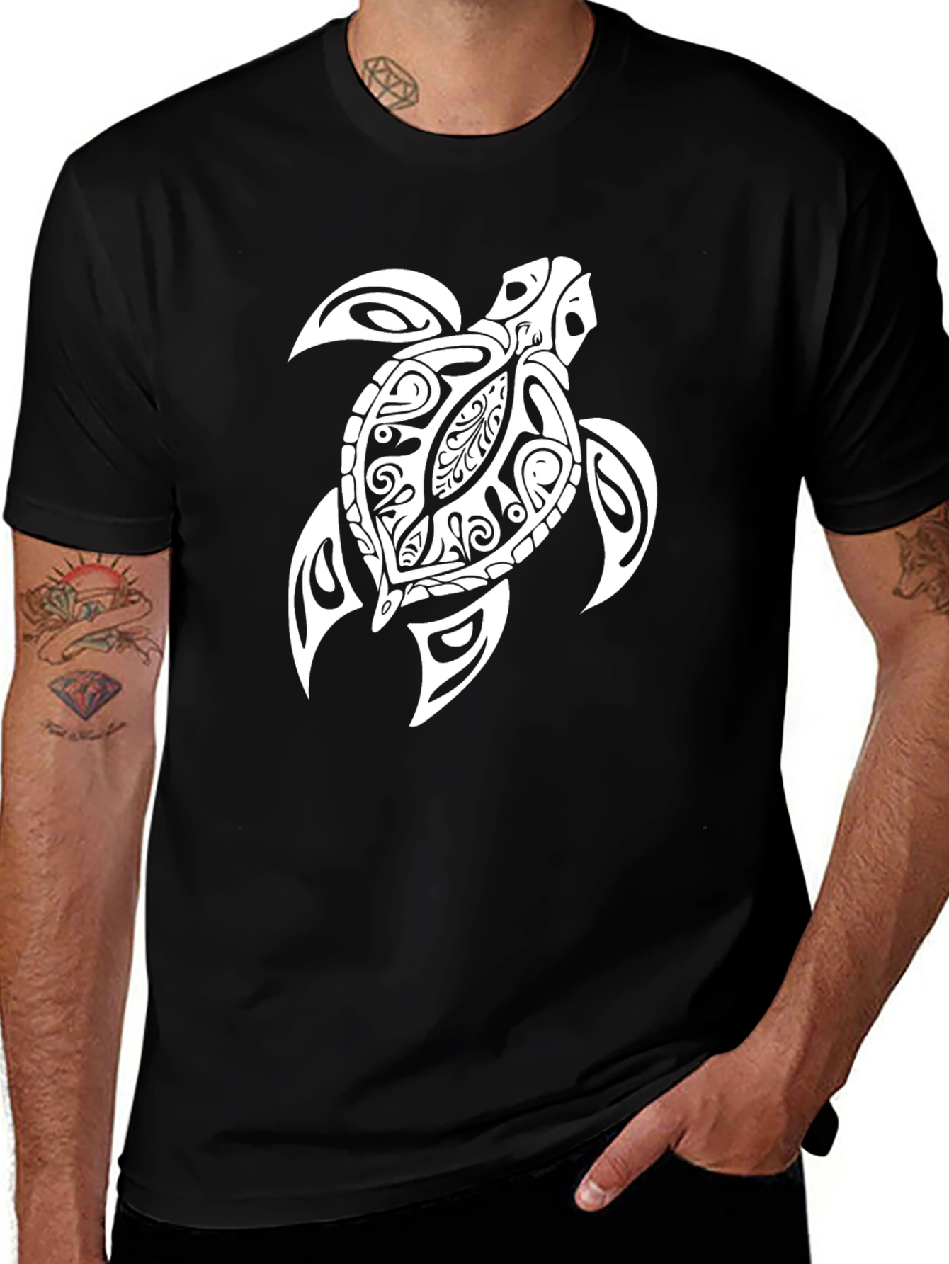 Tribal Sea Turtle Graphic Tee - Black Casual Shirt