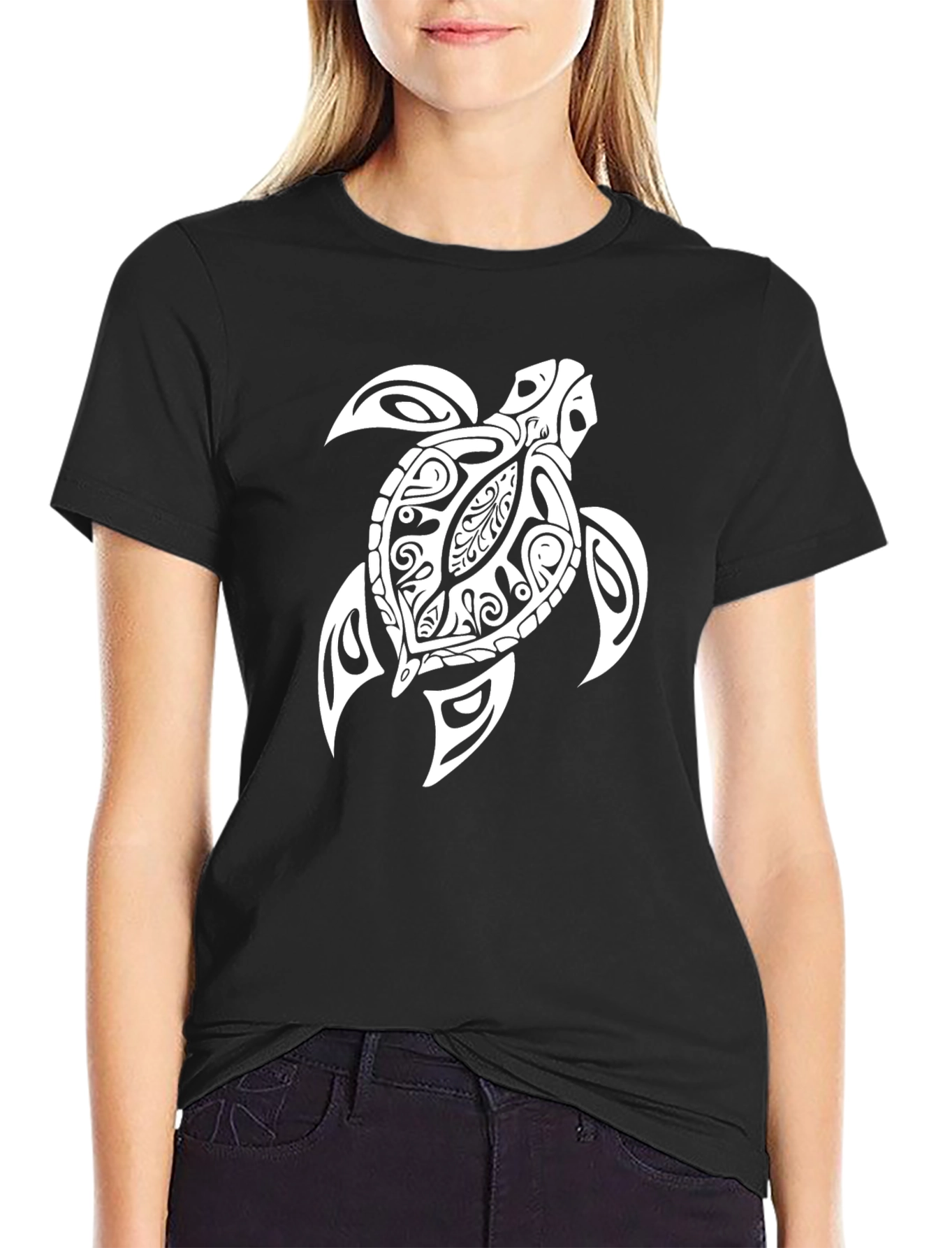 Tribal Sea Turtle Graphic Tee - Black Casual Shirt