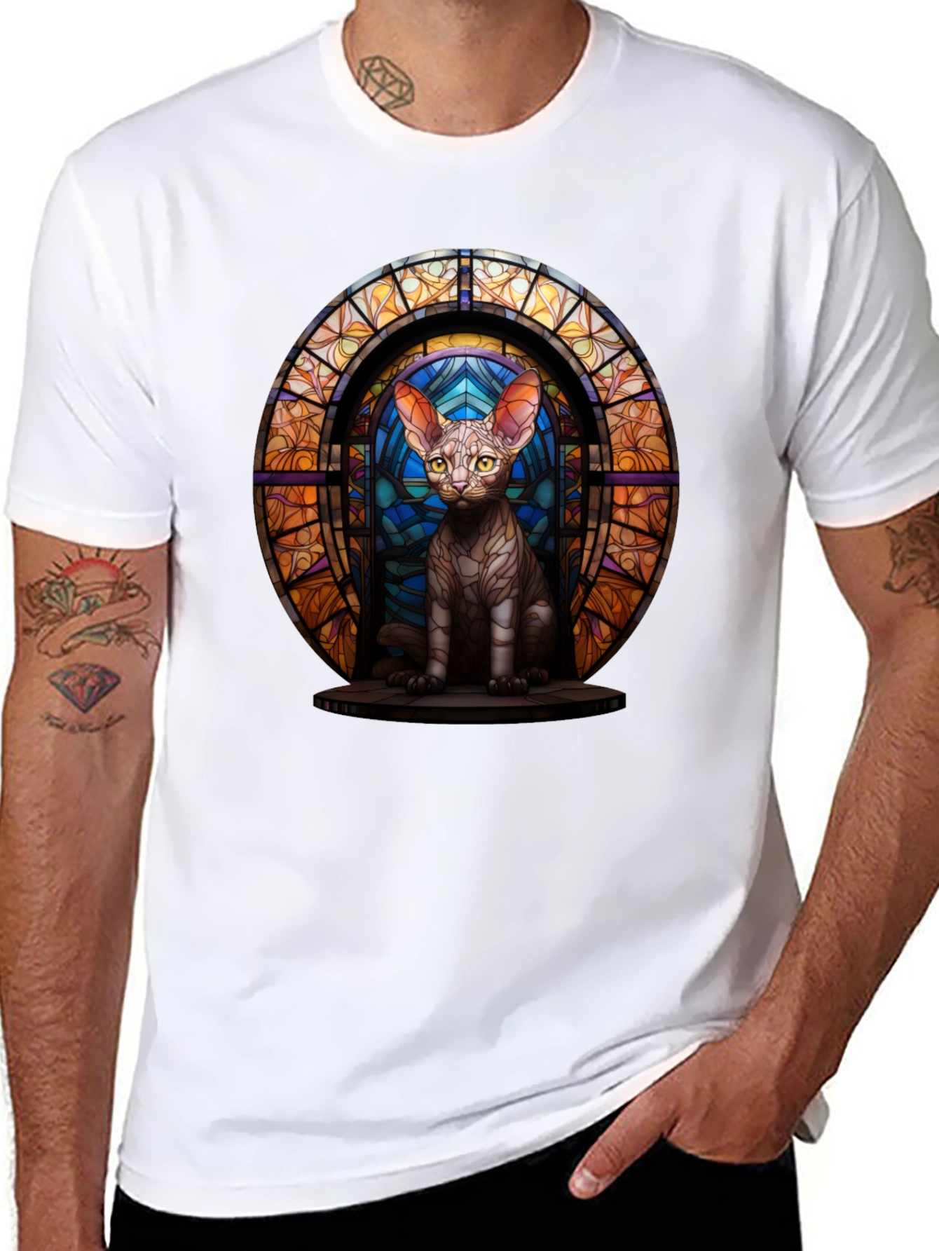 Stained Glass Cat T-Shirt - Unique Graphic Tee