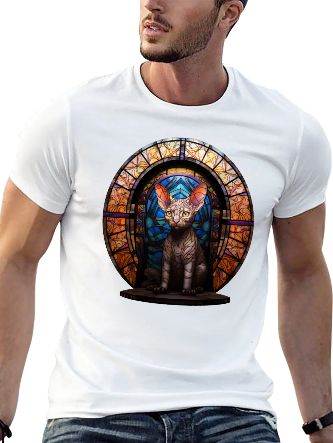 Stained Glass Cat T-Shirt - Unique Graphic Tee