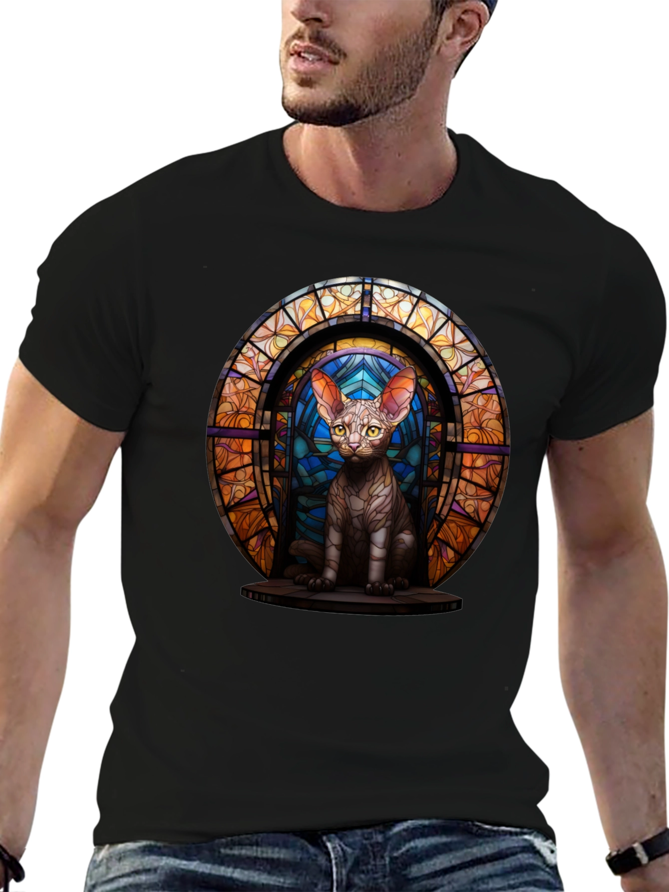 Stained Glass Cat T-Shirt - Unique Graphic Tee