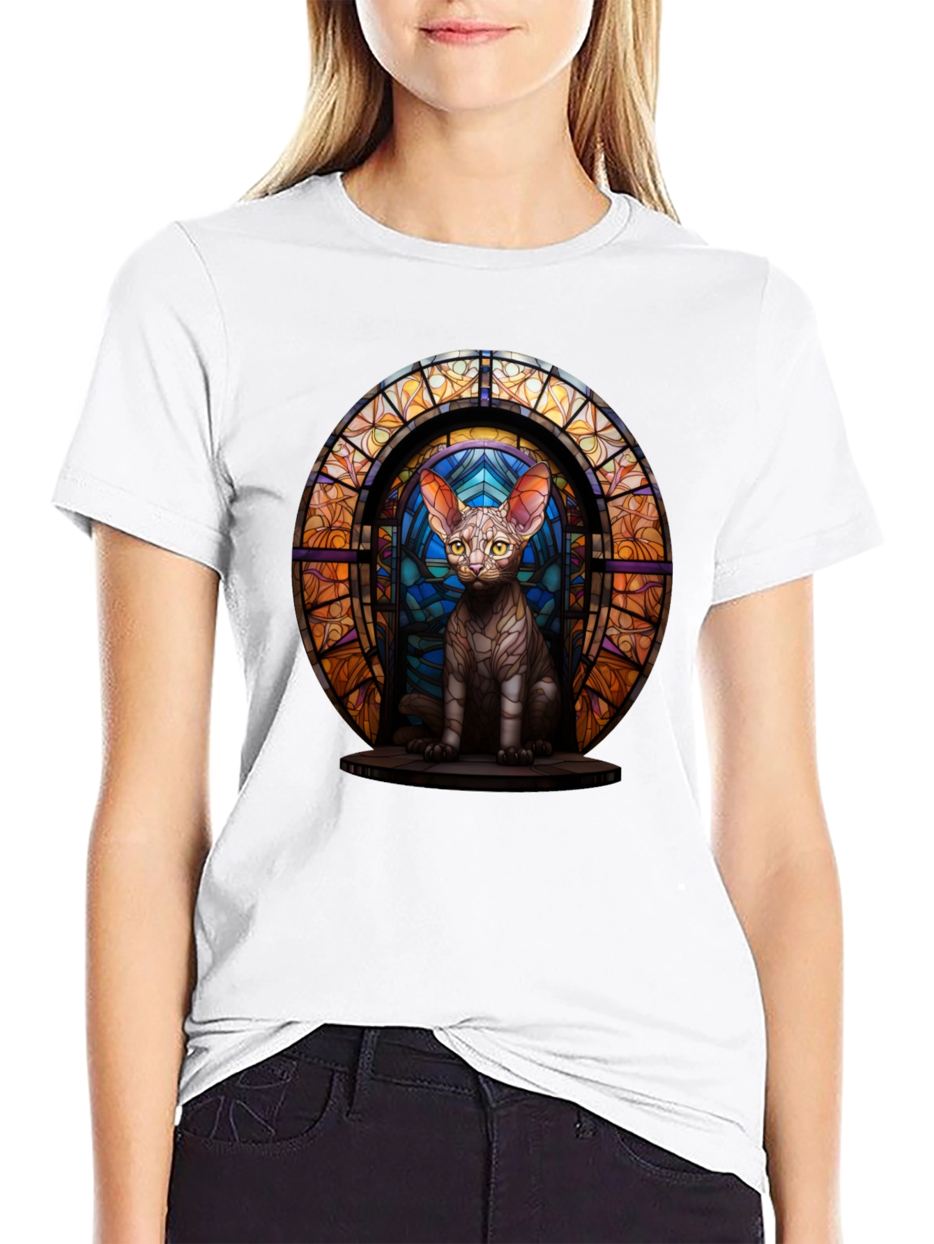 Stained Glass Cat T-Shirt - Unique Graphic Tee
