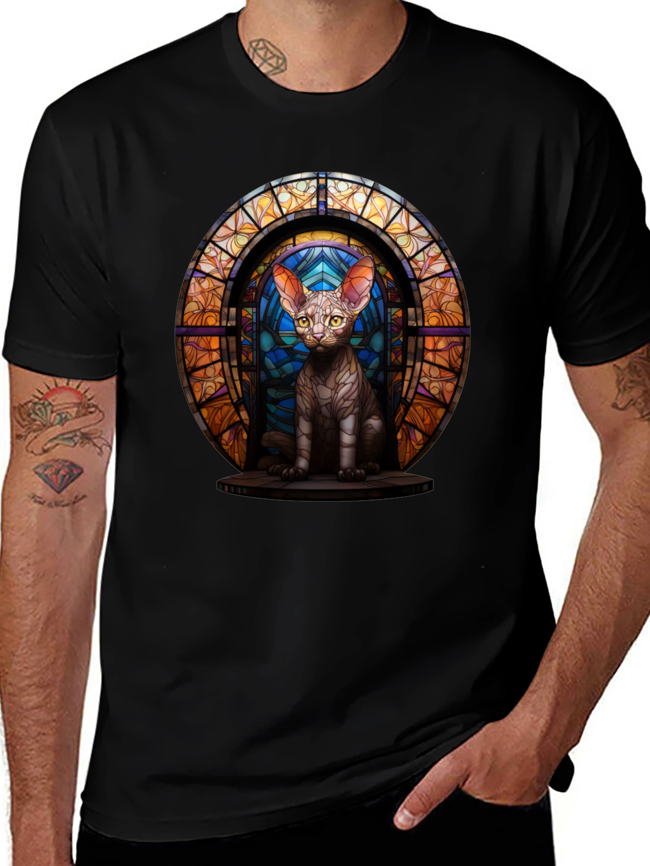 Stained Glass Cat T-Shirt - Unique Graphic Tee
