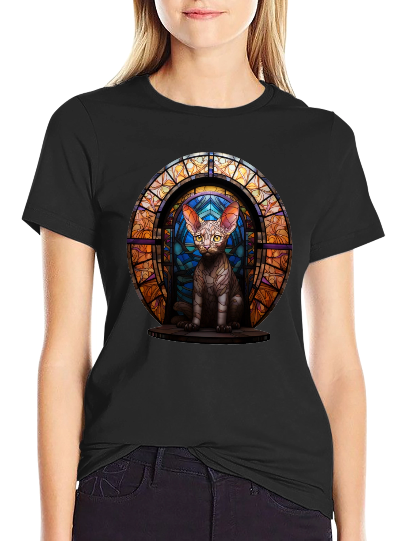 Stained Glass Cat T-Shirt - Unique Graphic Tee