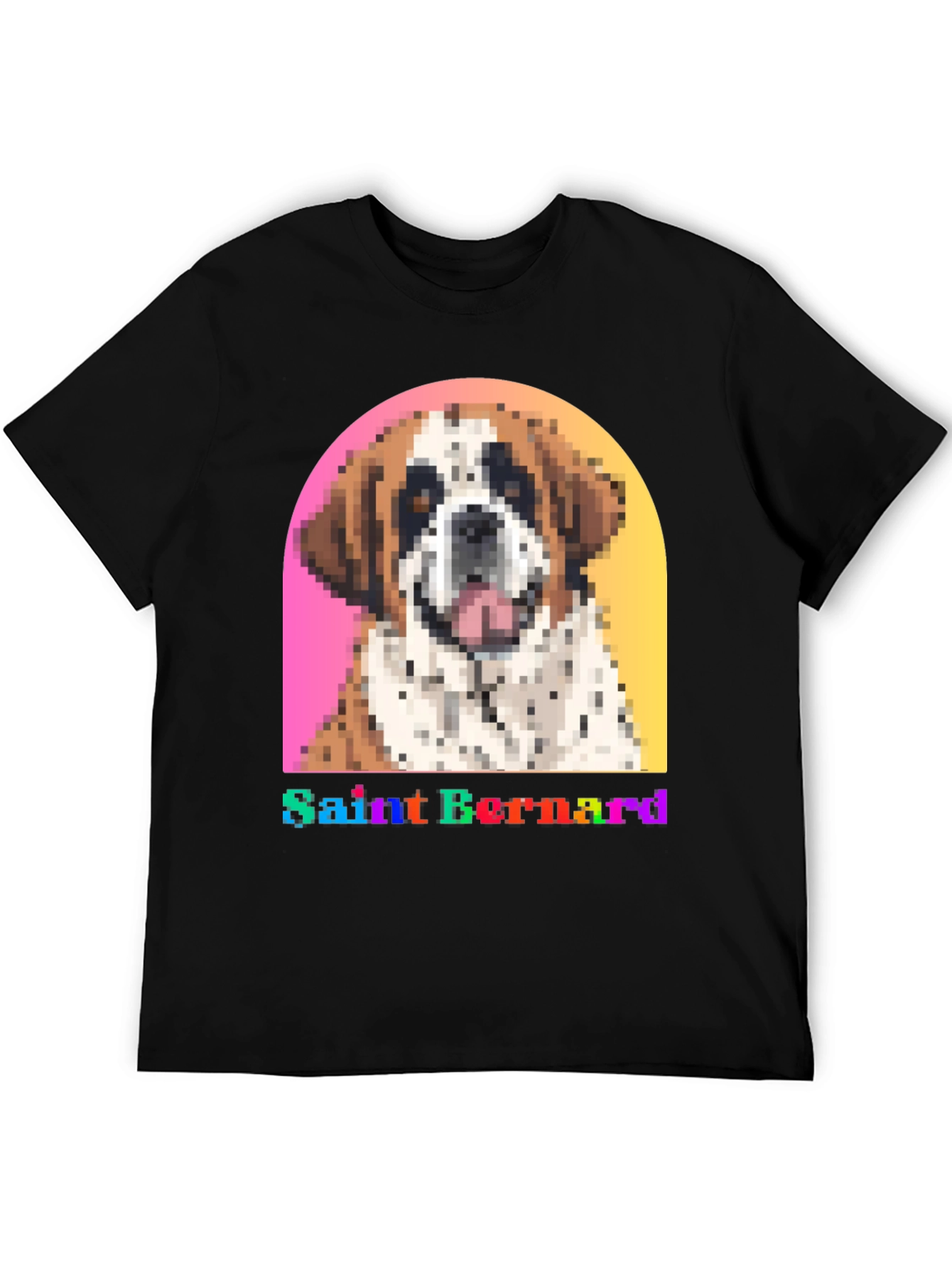 Saint Bernard Dog Pixel Art Black T-Shirt