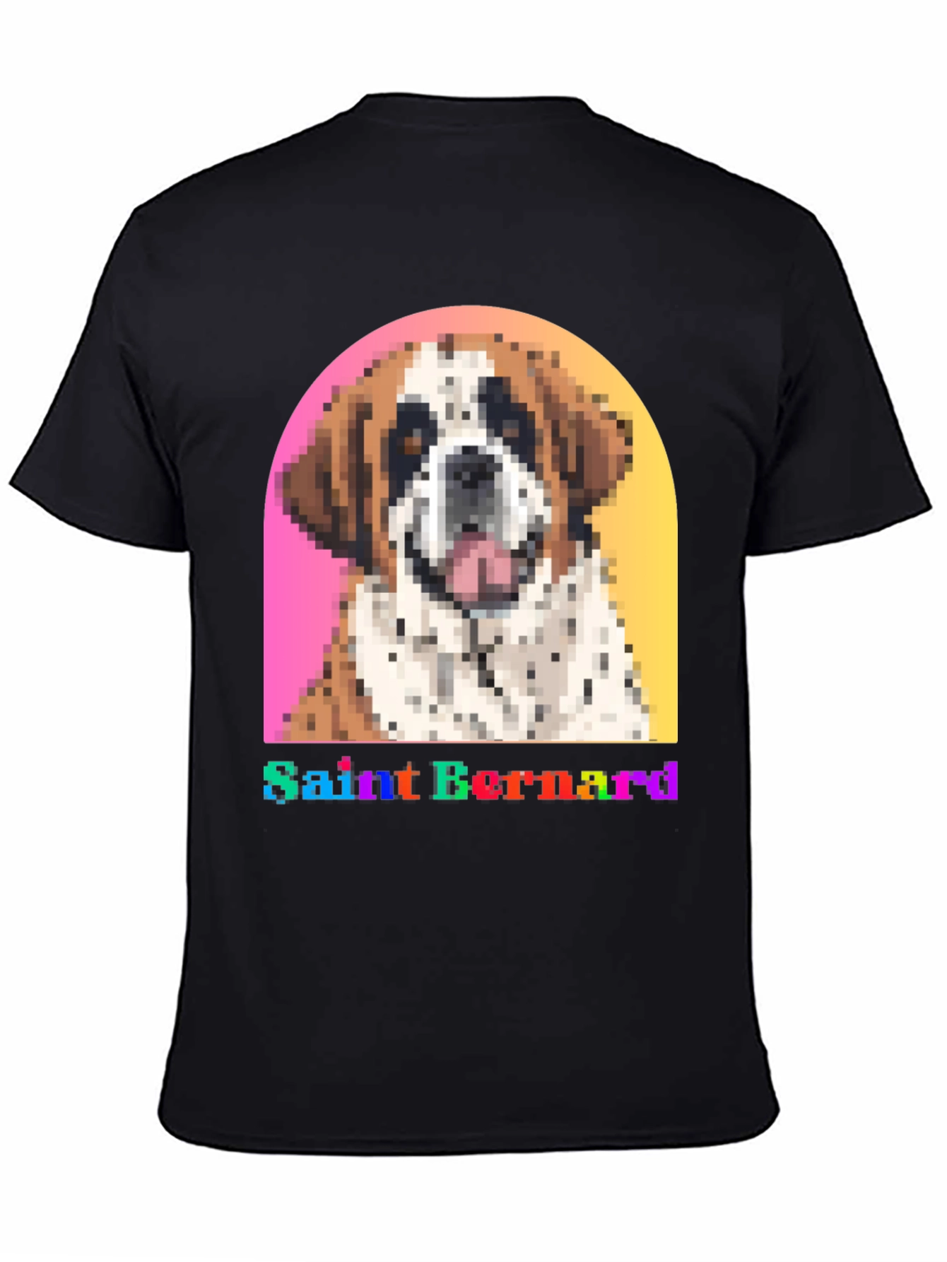 Saint Bernard Dog Pixel Art Black T-Shirt