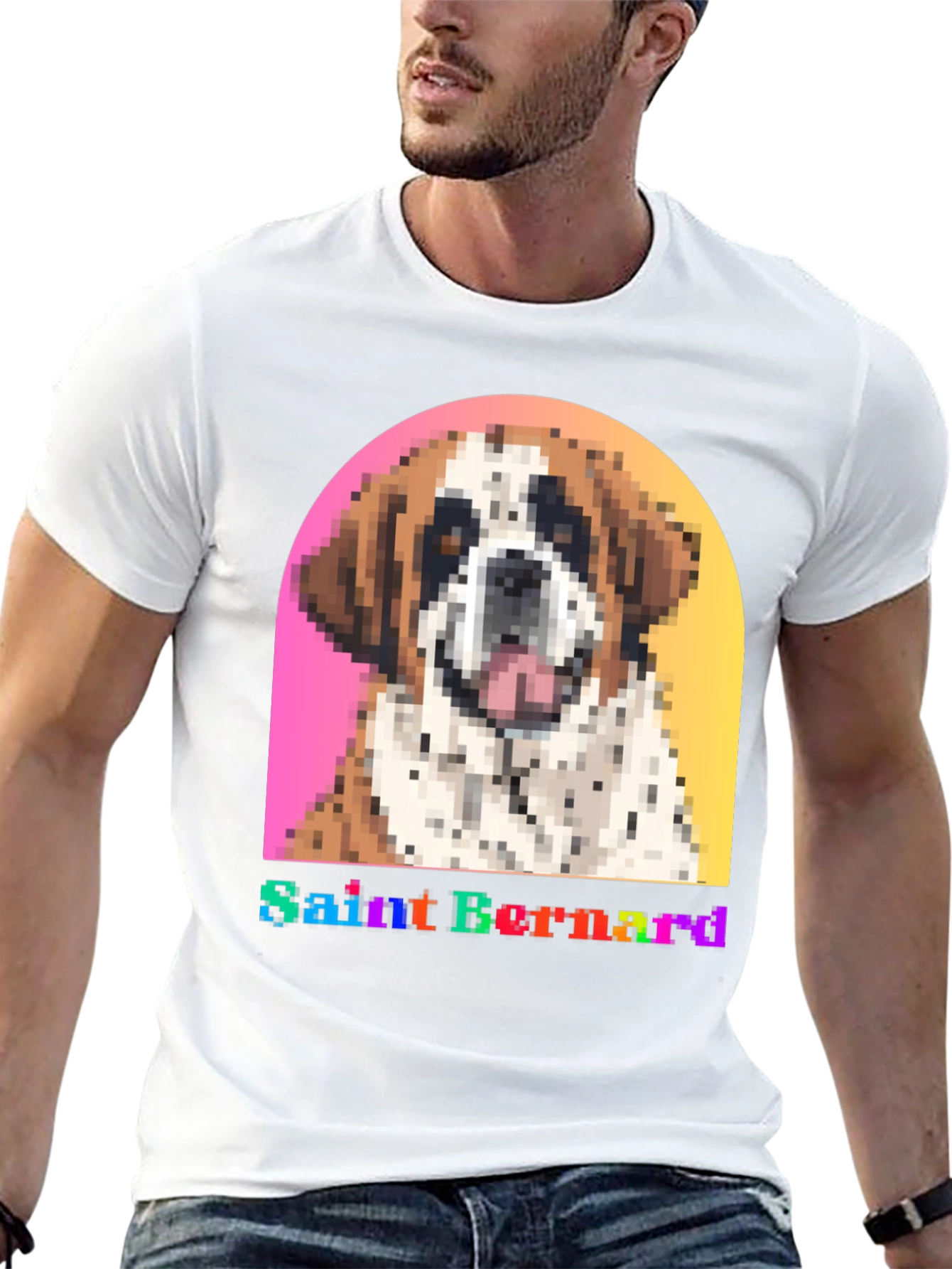 Saint Bernard Dog Pixel Art Black T-Shirt