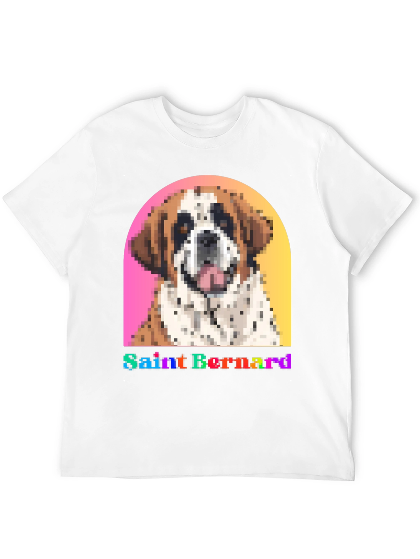 Saint Bernard Dog Pixel Art Black T-Shirt