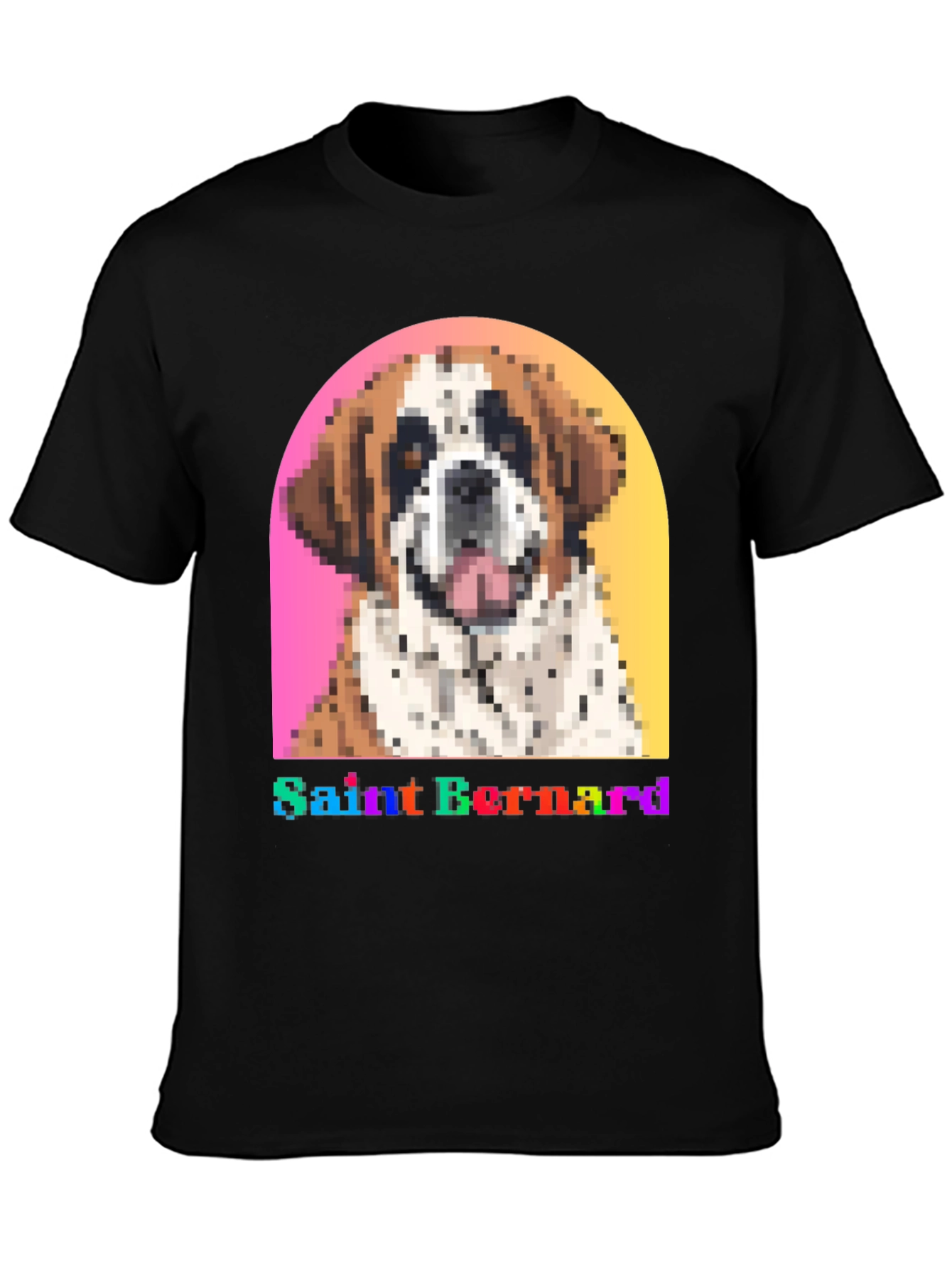 Saint Bernard Dog Pixel Art Black T-Shirt