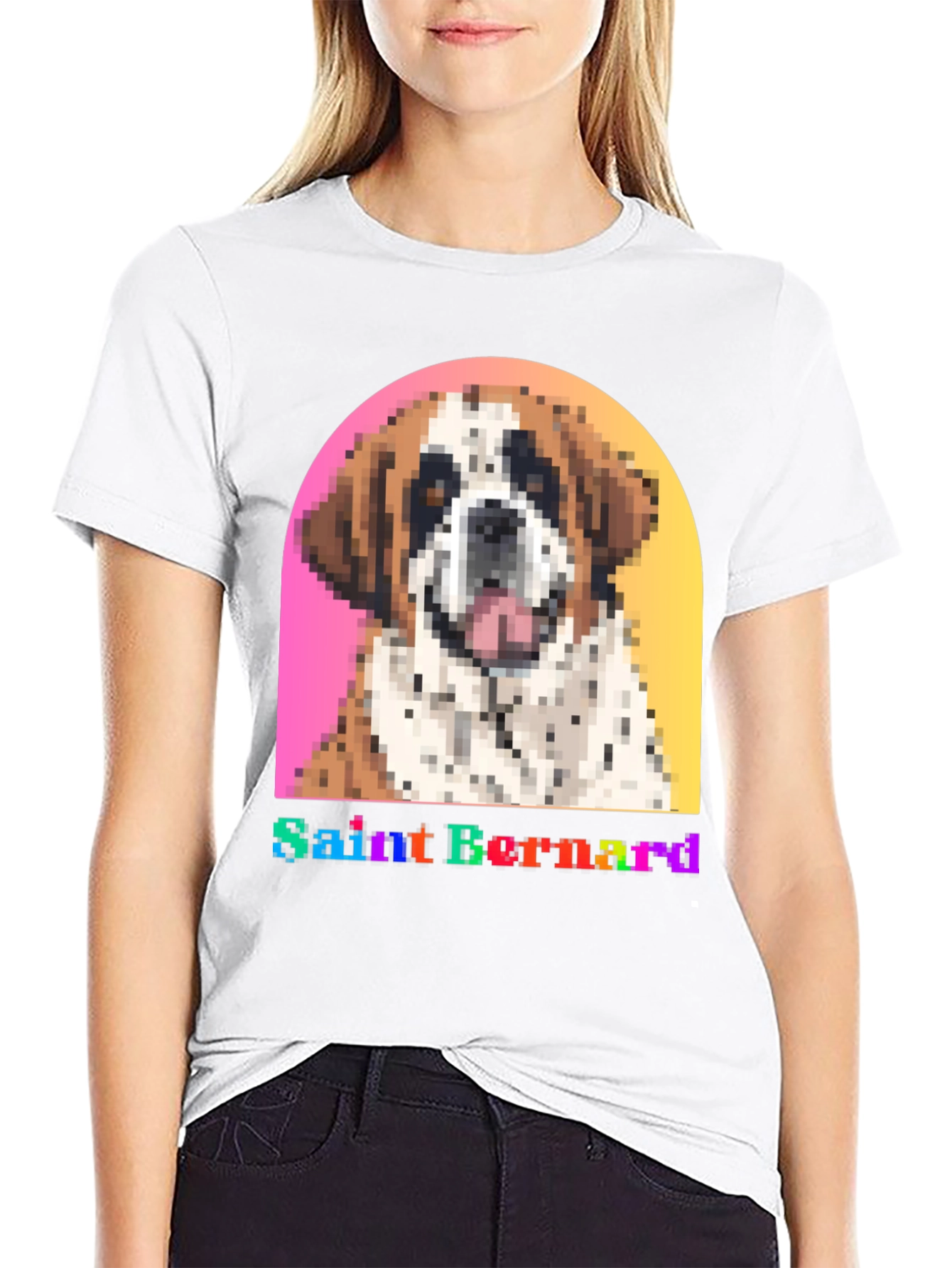 Saint Bernard Dog Pixel Art Black T-Shirt