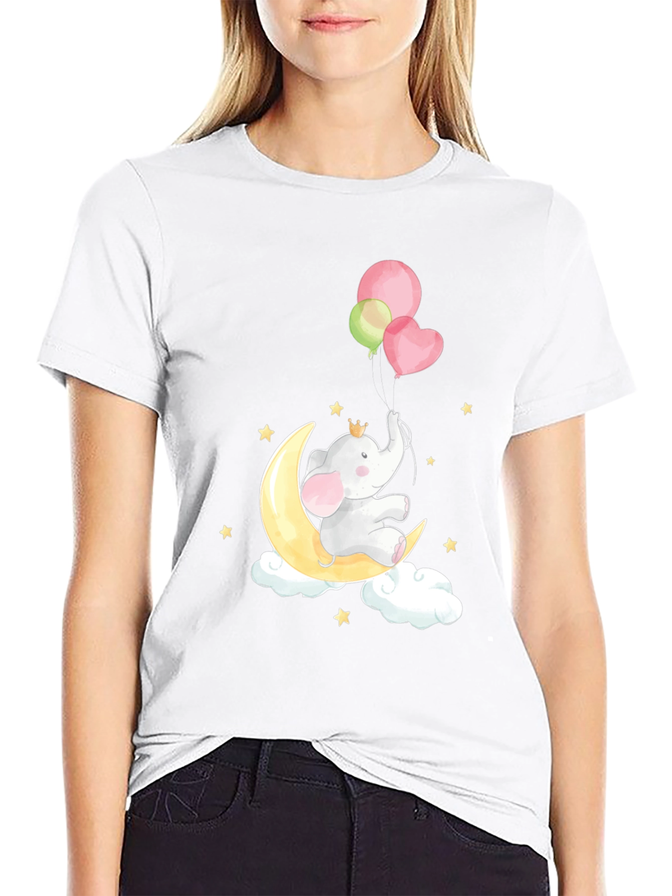 Elephant on Moon T-Shirt Cute Graphic Tee