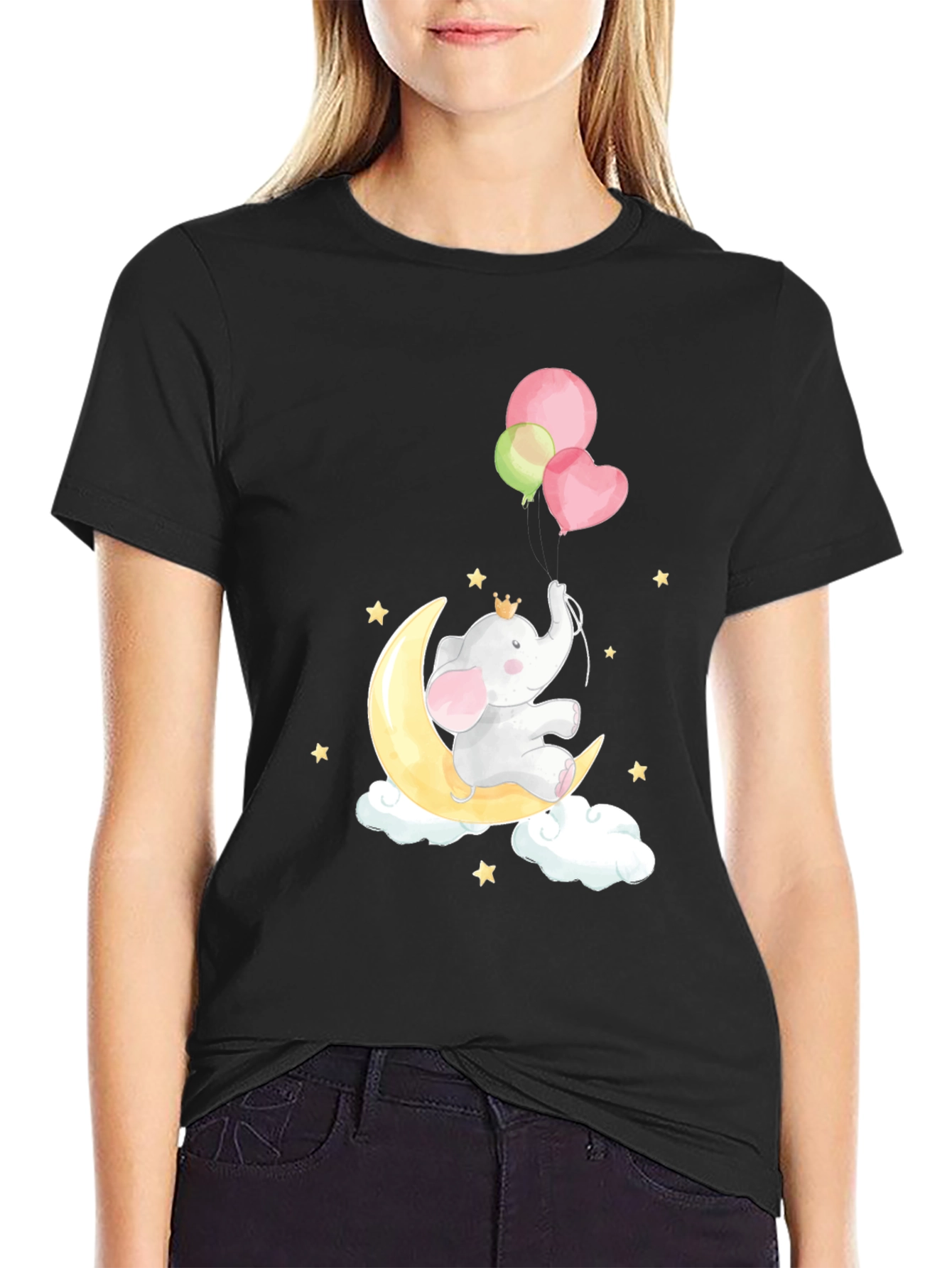 Elephant on Moon T-Shirt Cute Graphic Tee