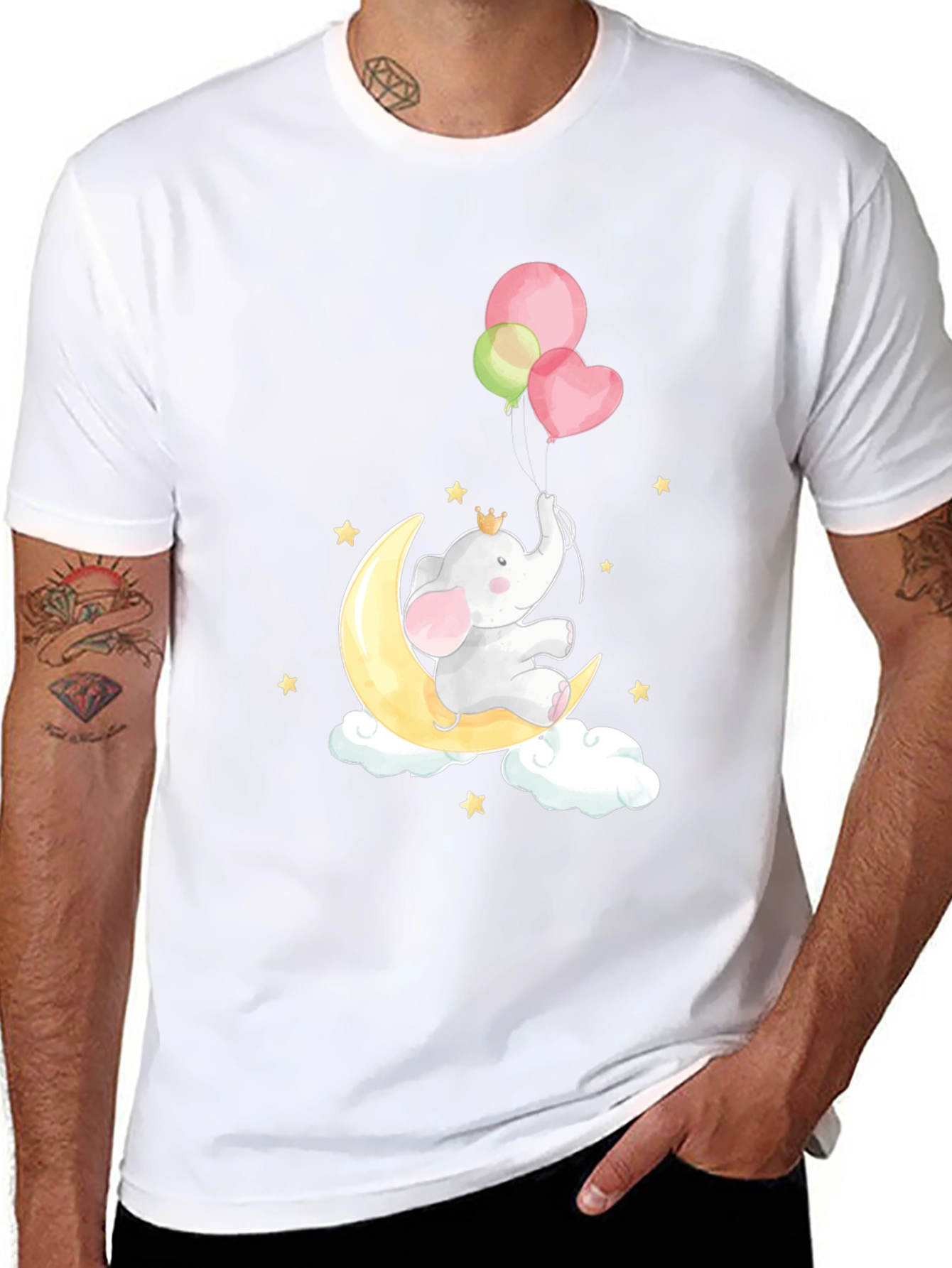 Elephant on Moon T-Shirt Cute Graphic Tee